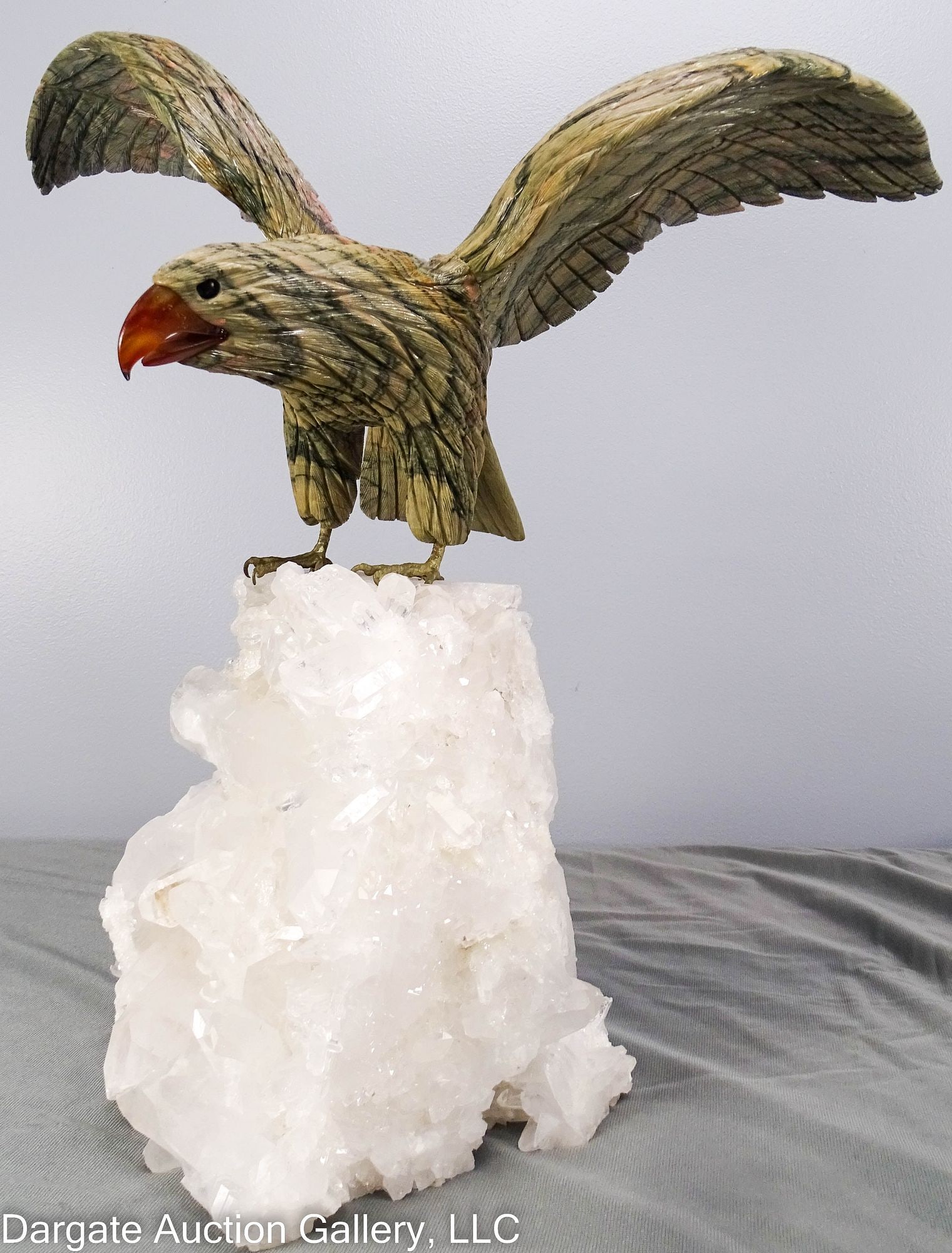 CARVED RHODONITE AND ROCK CRYSTAL EAGLE (1 of 11)