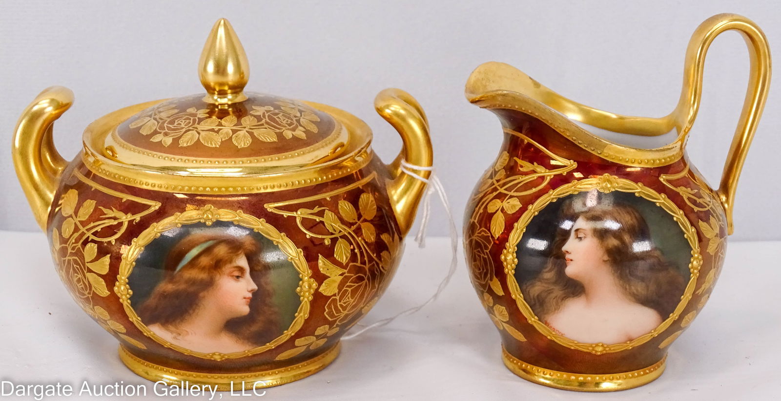 DRESDEN PORCELAIN PORTRAIT CREAMER & SUGAR (1 of 10)