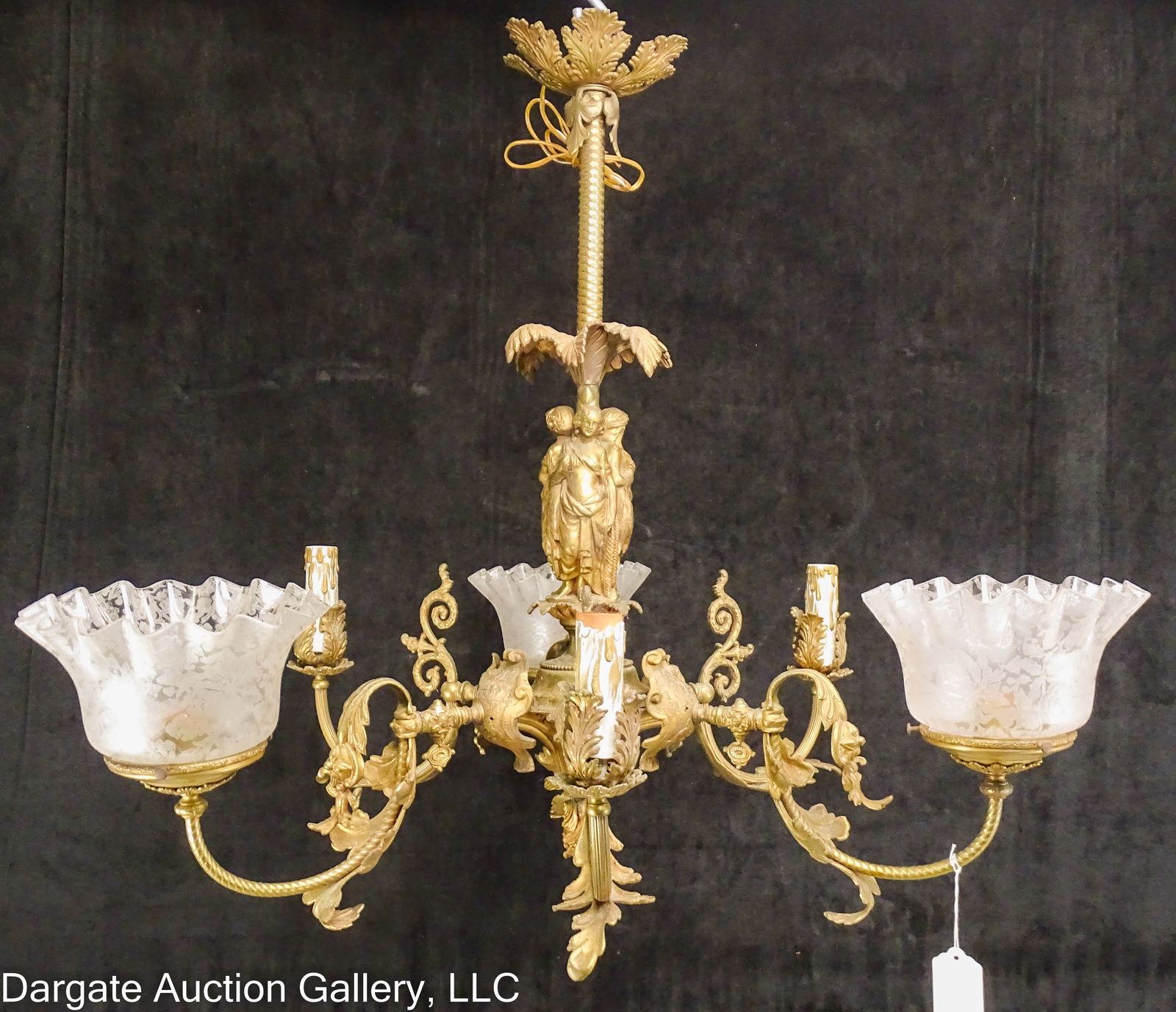 SIX-ARM VICTORIAN BRASS GAS ELECTRIC CHANDELIER (1 of 9)