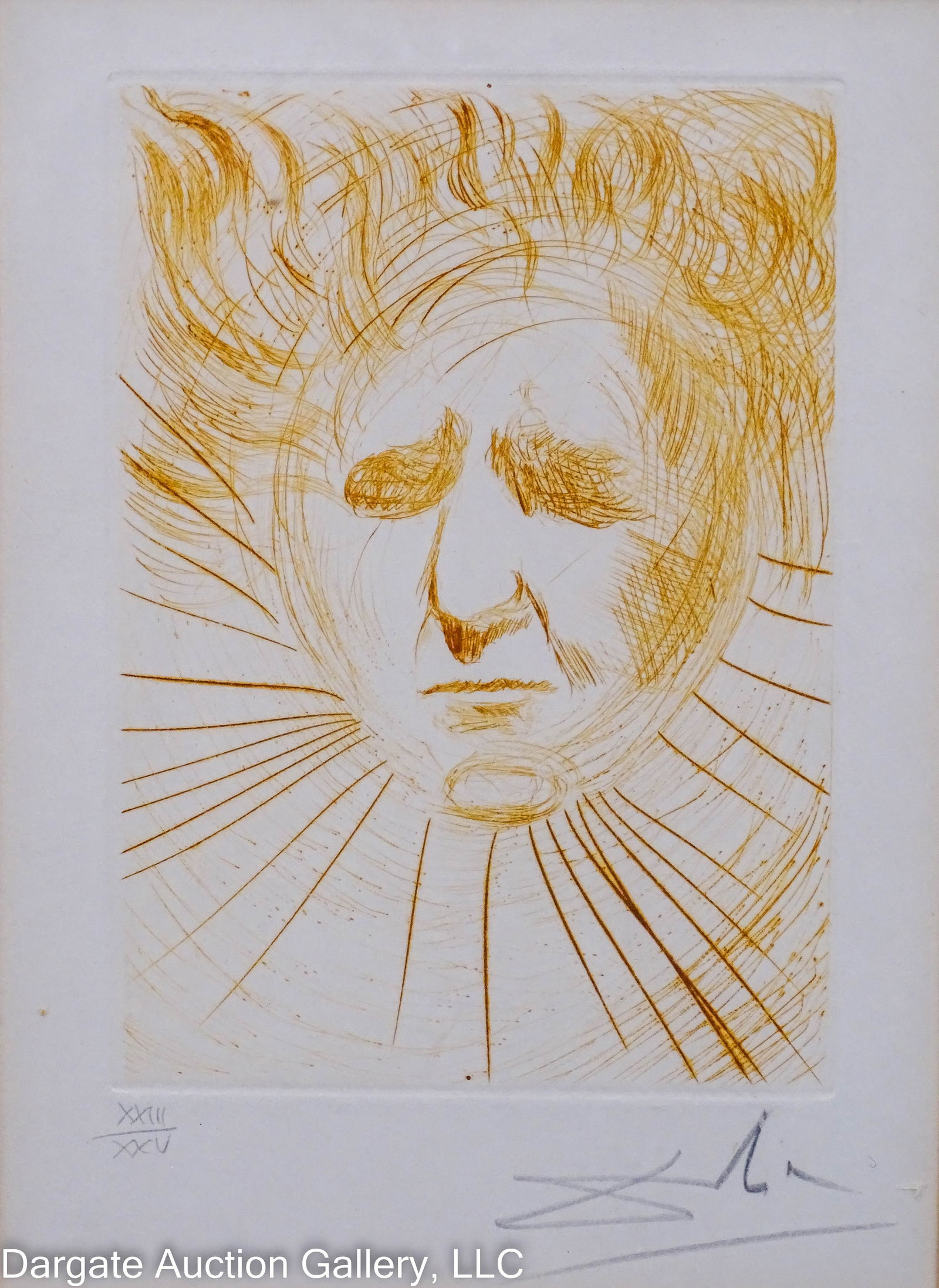 1968 SALVADOR DALI DAVID BEN-GURION SEPIA ETCHING (1 of 6)