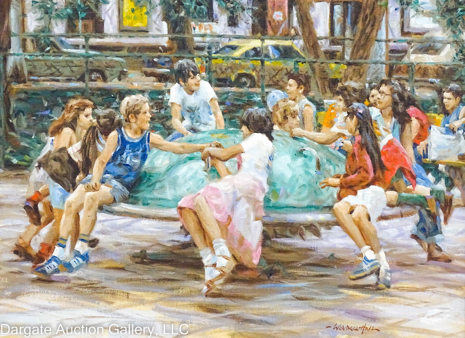 WENDELL HALL OIL ON CANVAS CHILDREN IN A PARK (1 of 7)
