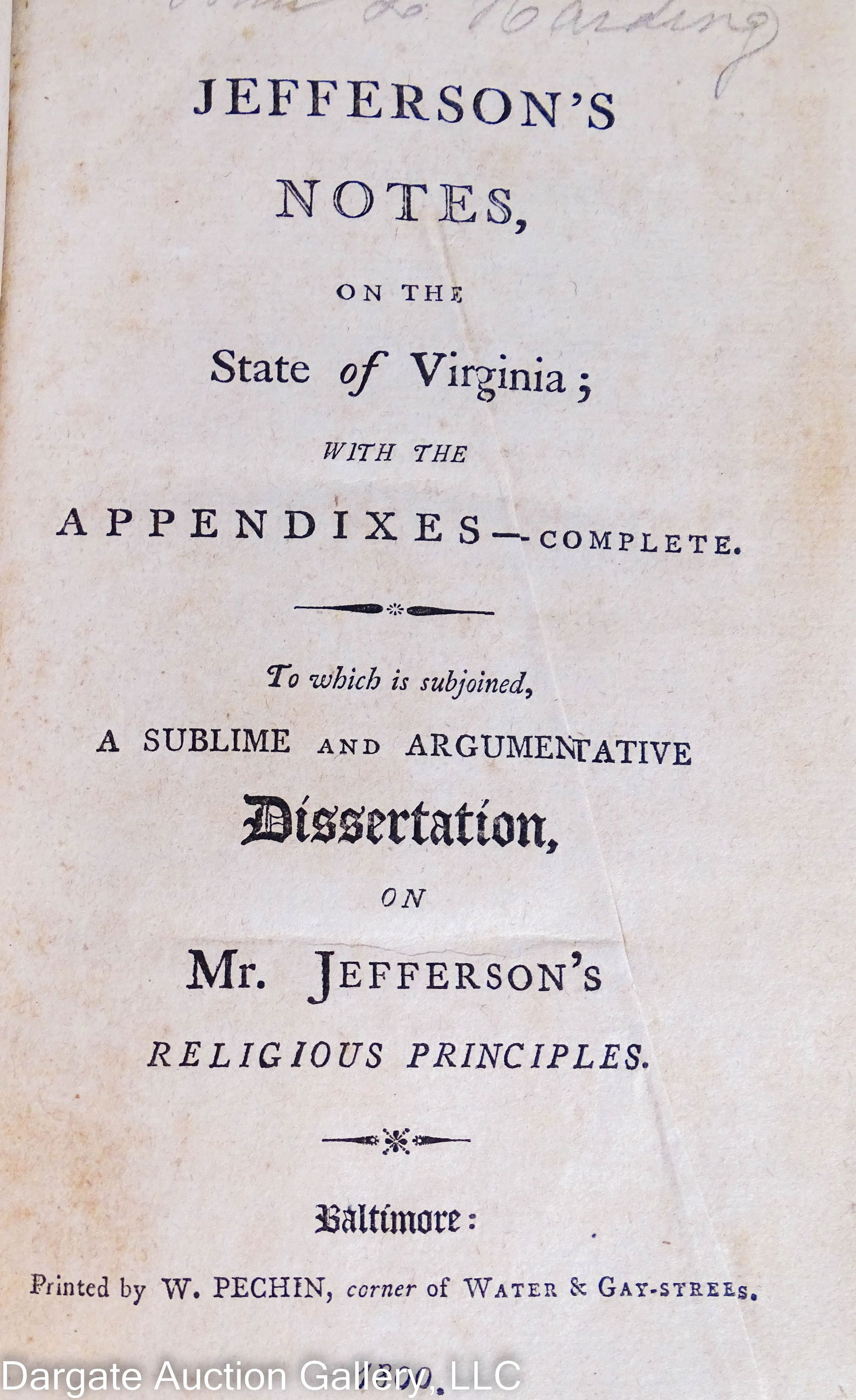 NOTES ON THE STATE OF VIRGINIA BY THOMAS JEFFERSON (1 of 8)