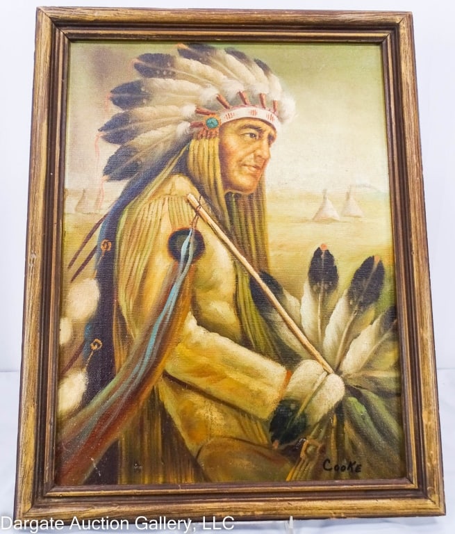 THE CHIEF OIL ON CANVAS SIGNED COOKE (1 of 6)