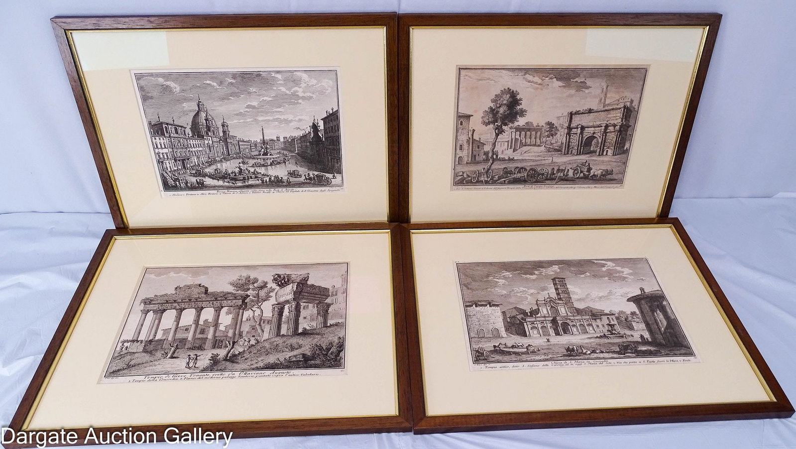 (4) GIUSEPPI VASE ETCHINGS: (4) Framed etchings of Italian scenes by Giuseppi Vasi (Italian, 1710-1782); Measures: Visible Art - 8.5"H x 12.75"W, Frame - 15.25"H x 18.5"W