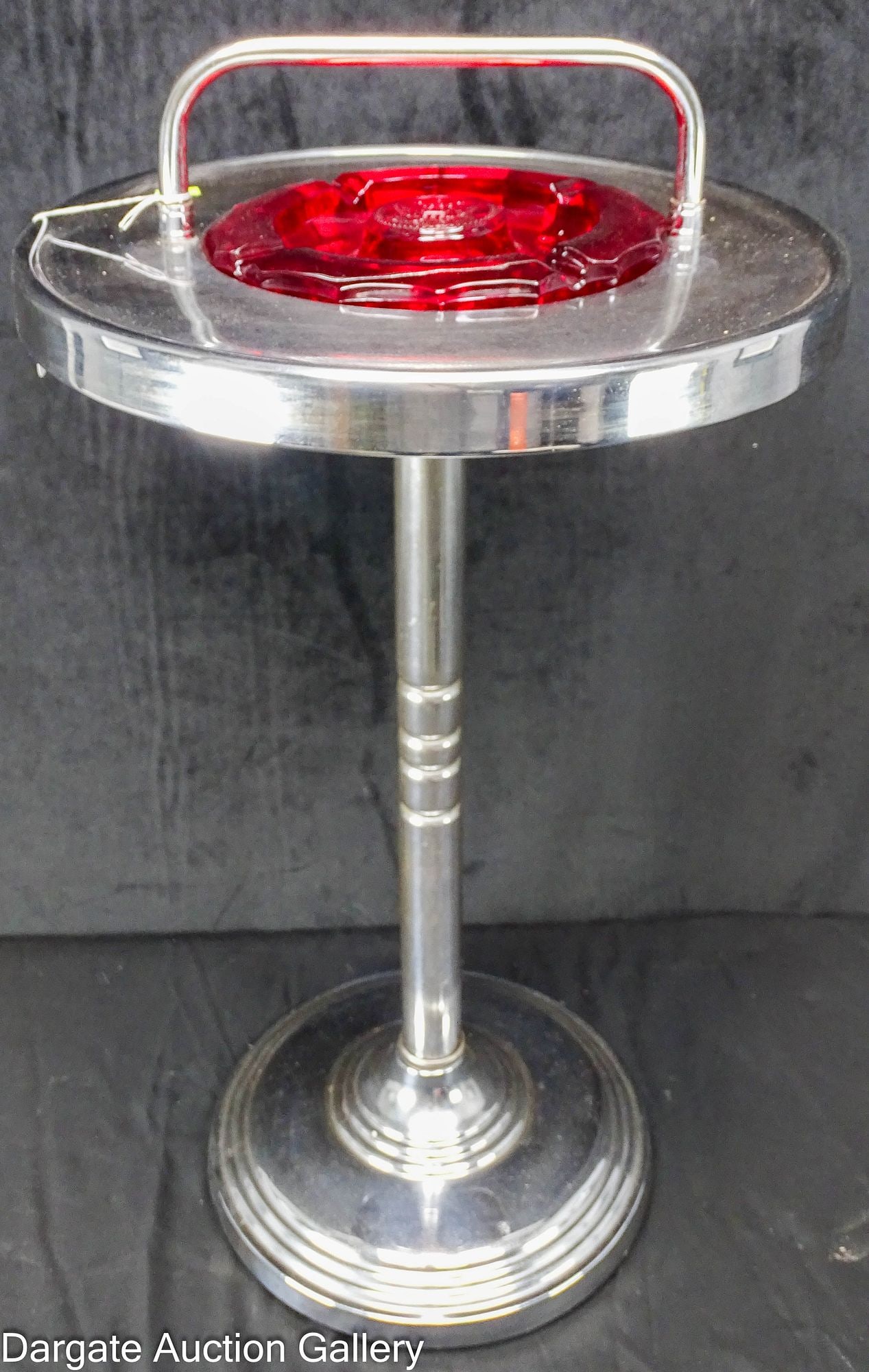 MCM DURALOD CHROME FLOOR ASHTRAY WITH RED GLASS INSERT (1 of 10)