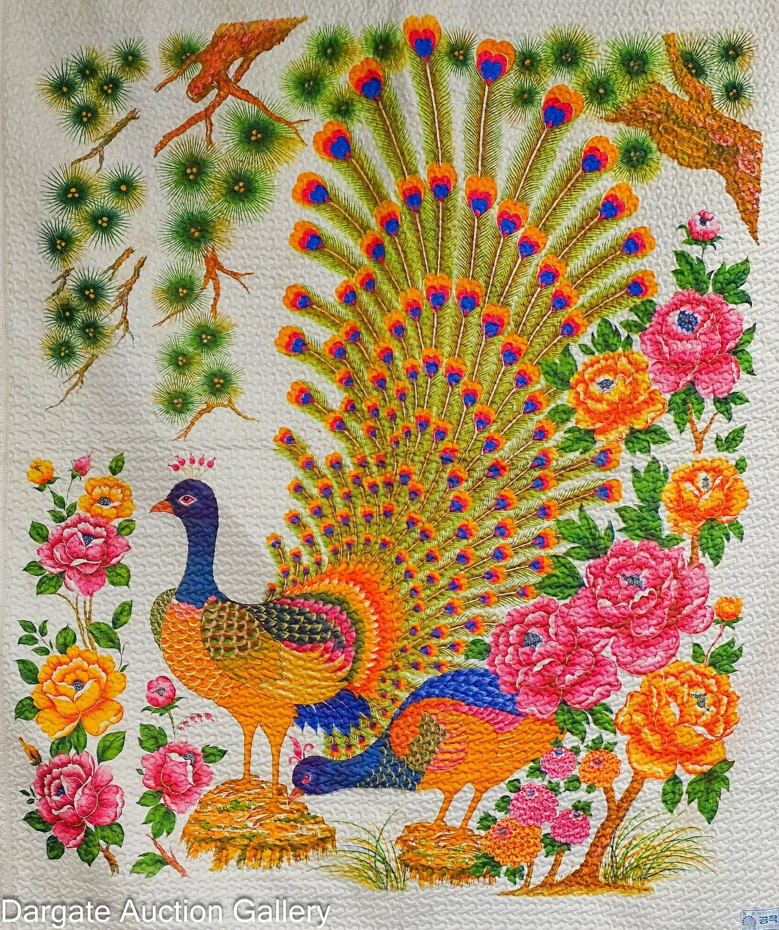 KOREAN PEACOCK QUILTED BEDSPREAD (1 of 10)