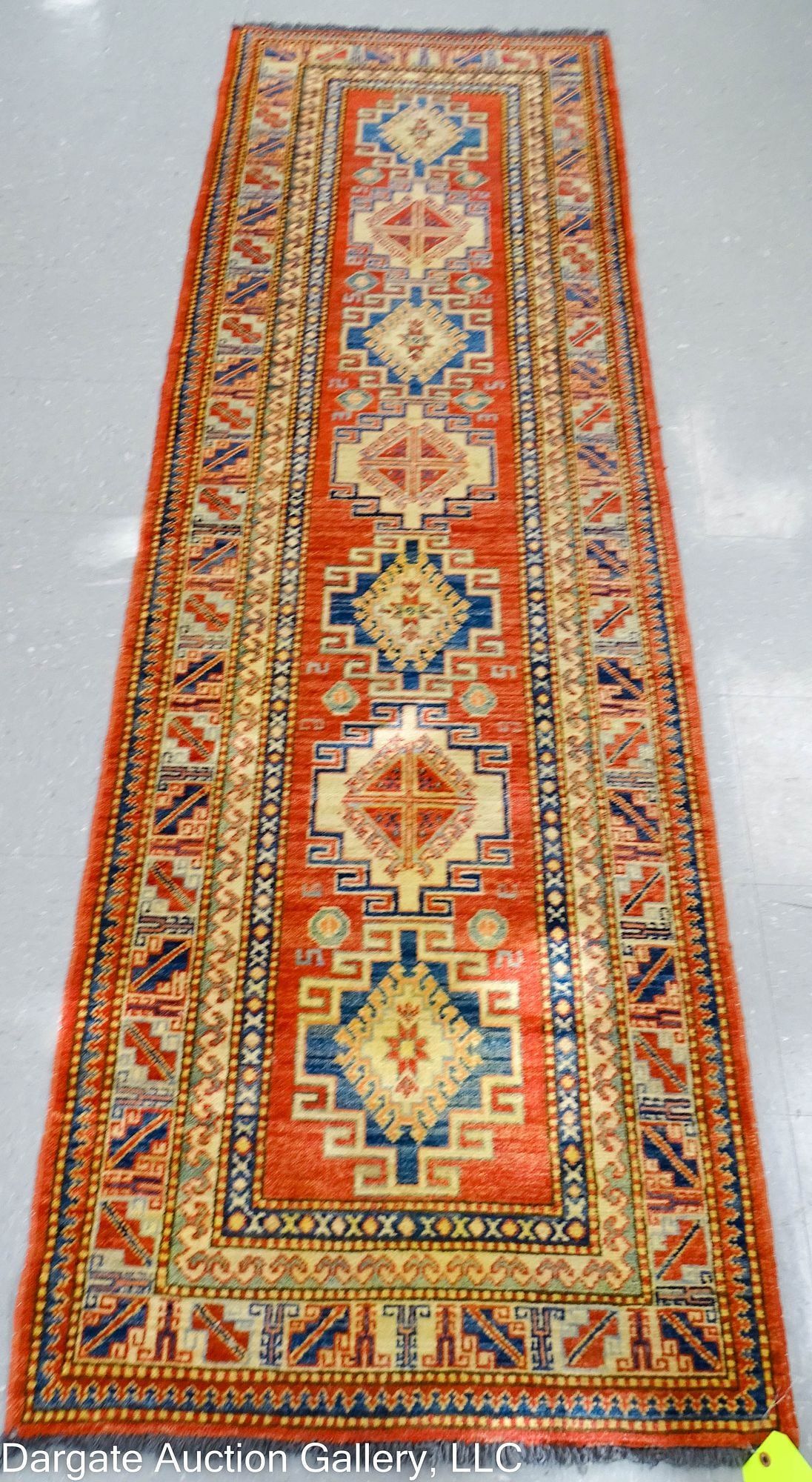 KAZAK AFGHANI RUNNER RUG 108x35: Tagged 100% wool pile / Measures: 108"x35" / Condition: All over wear and fading