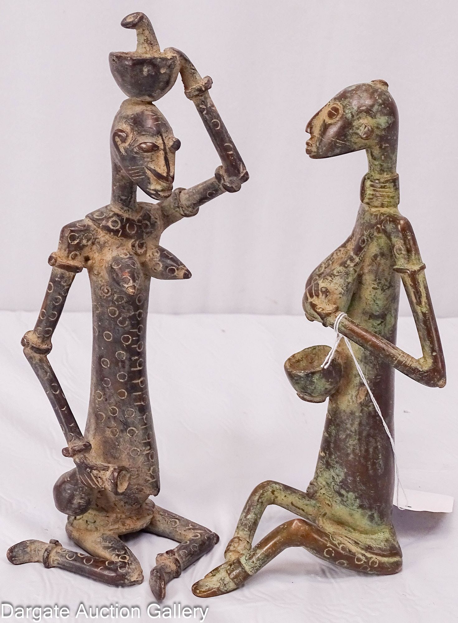 PAIR WEST AFRICAN BENIN STYLE CAST BRONZE FIGURES (1 of 5)