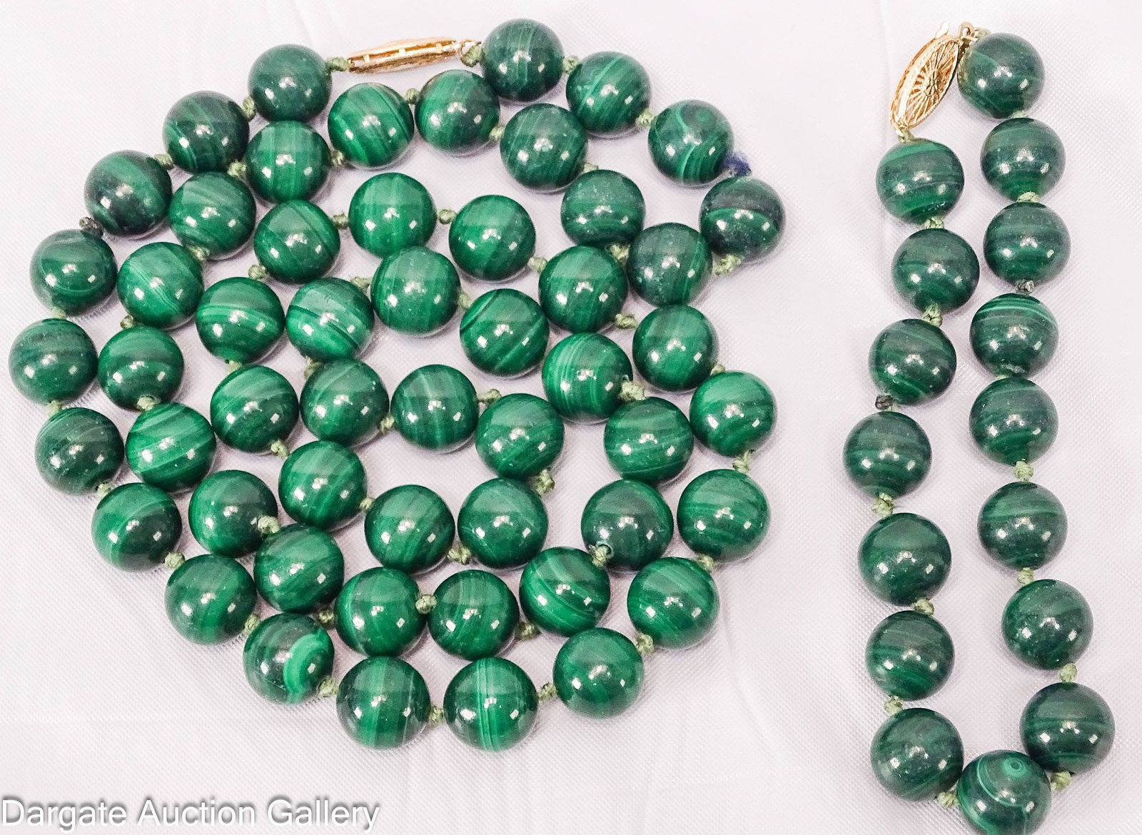 14k 2pc MALACHITE BEAD JEWELRY SET (1 of 5)