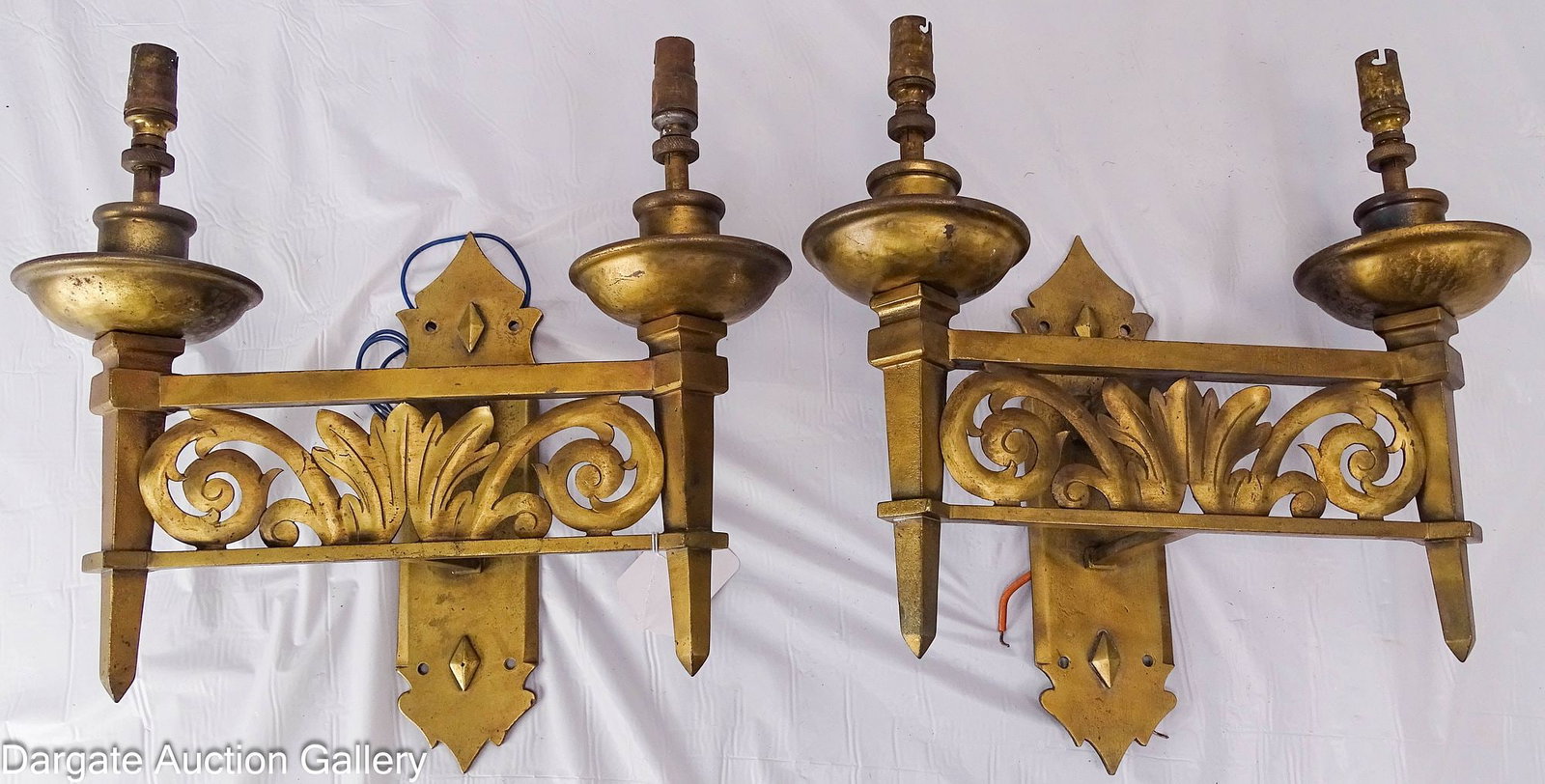 PAIR FRENCH EMPIRE BRASS 2-LIGHT WALL SCONCES (1 of 7)