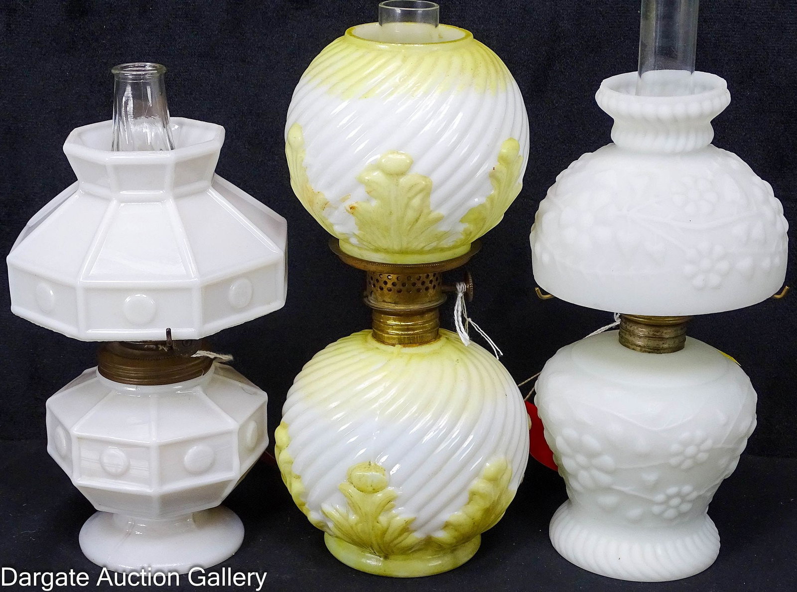 (3) ANTIQUE MILK GLASS MINIATURE OIL LAMPS (1 of 14)