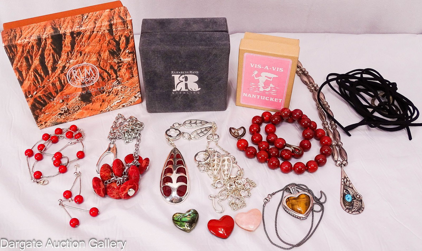 7pc ASSORTED STERLING SOUTHWESTERN JEWELRY: Includes: Shube Liquid Silver style necklace with carnelian beads, 17-20", extender is a link chain, lobster claw clasp [925] [s/b] mark Shube Earrings, matching above necklace, [925] [s/b]