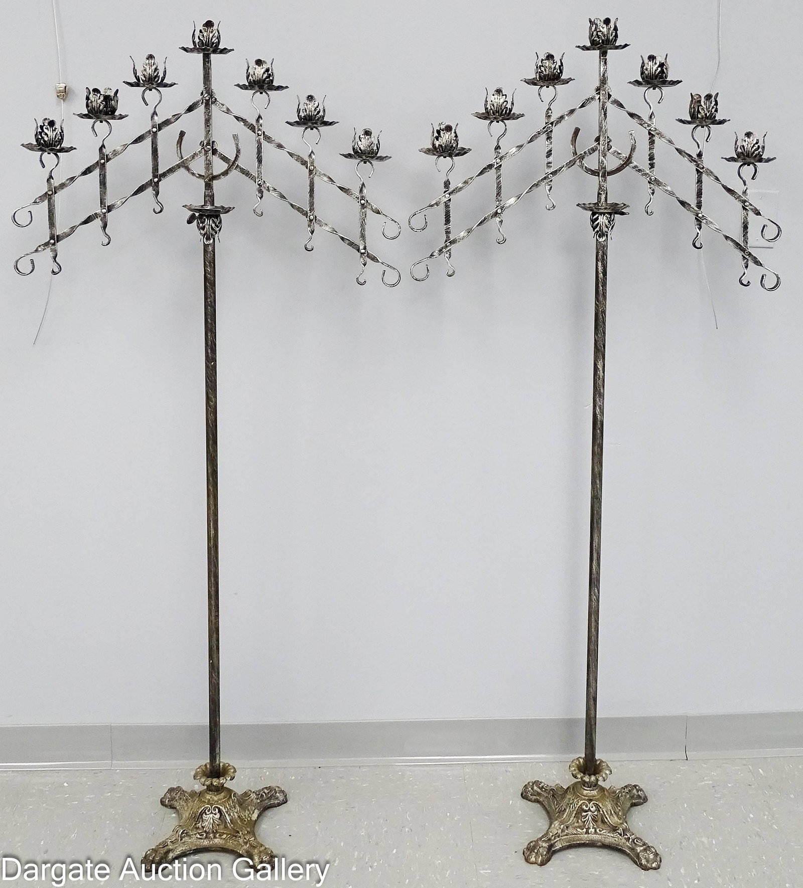 PAIR WROUGHT IRON FLOOR CANDELABRA (1 of 6)