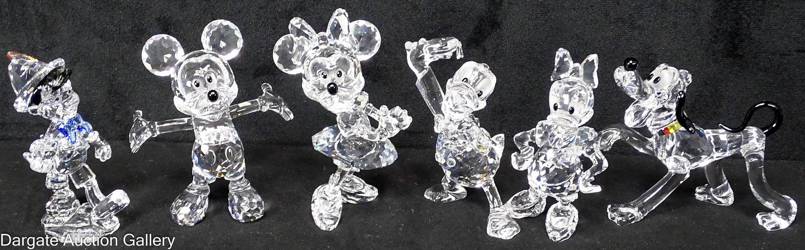 6pcs SWAROVSKI CRYSTAL WALT DISNEY FIGURES: Includes: Mickey and Minnie, Donald and Daisy, Pluto and Pinocchio; Measures: 3.5"H to 4.25"H