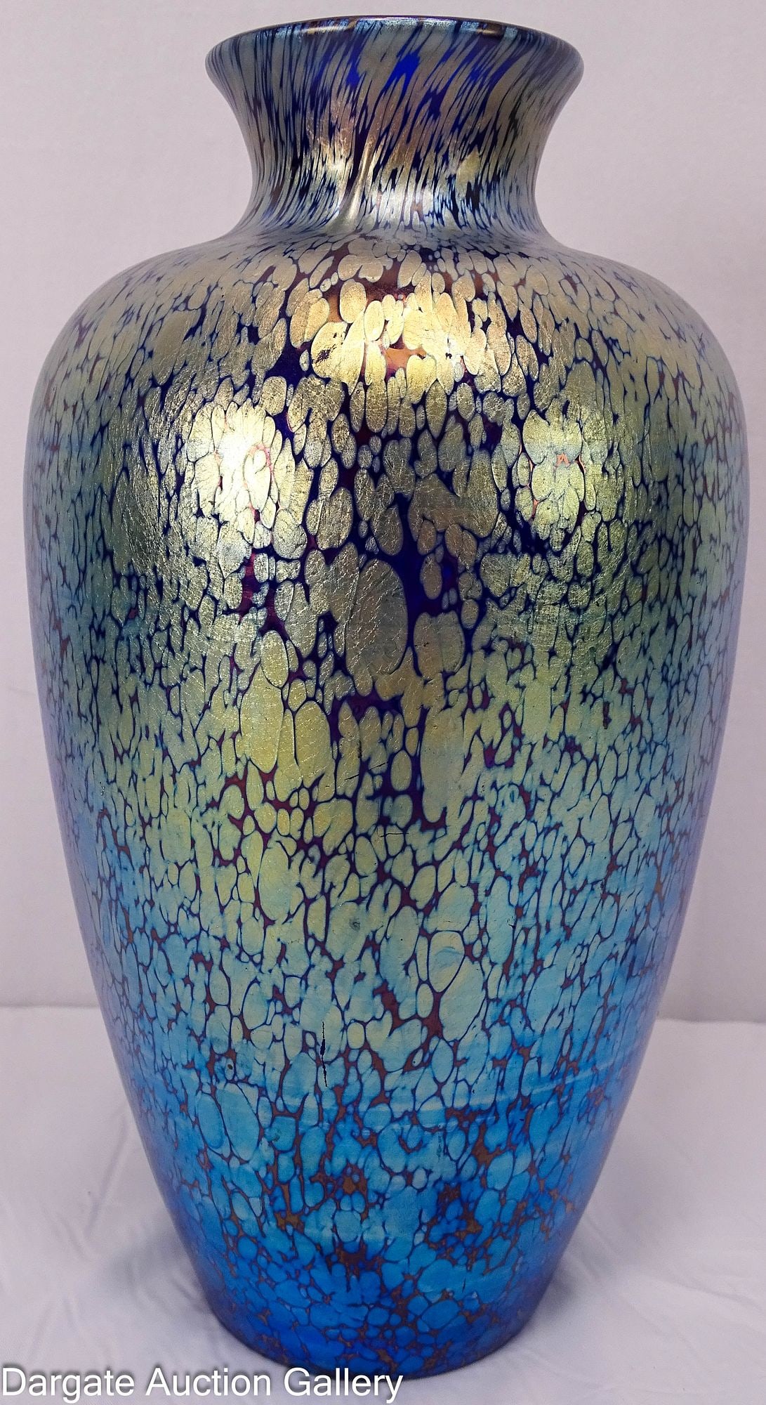 LOETZ COBALT PAPILLION VASE: A well done Loetz vase in cobalt with the papillion finish, circa 1900; Measures: 10.5"H x 6" diameter