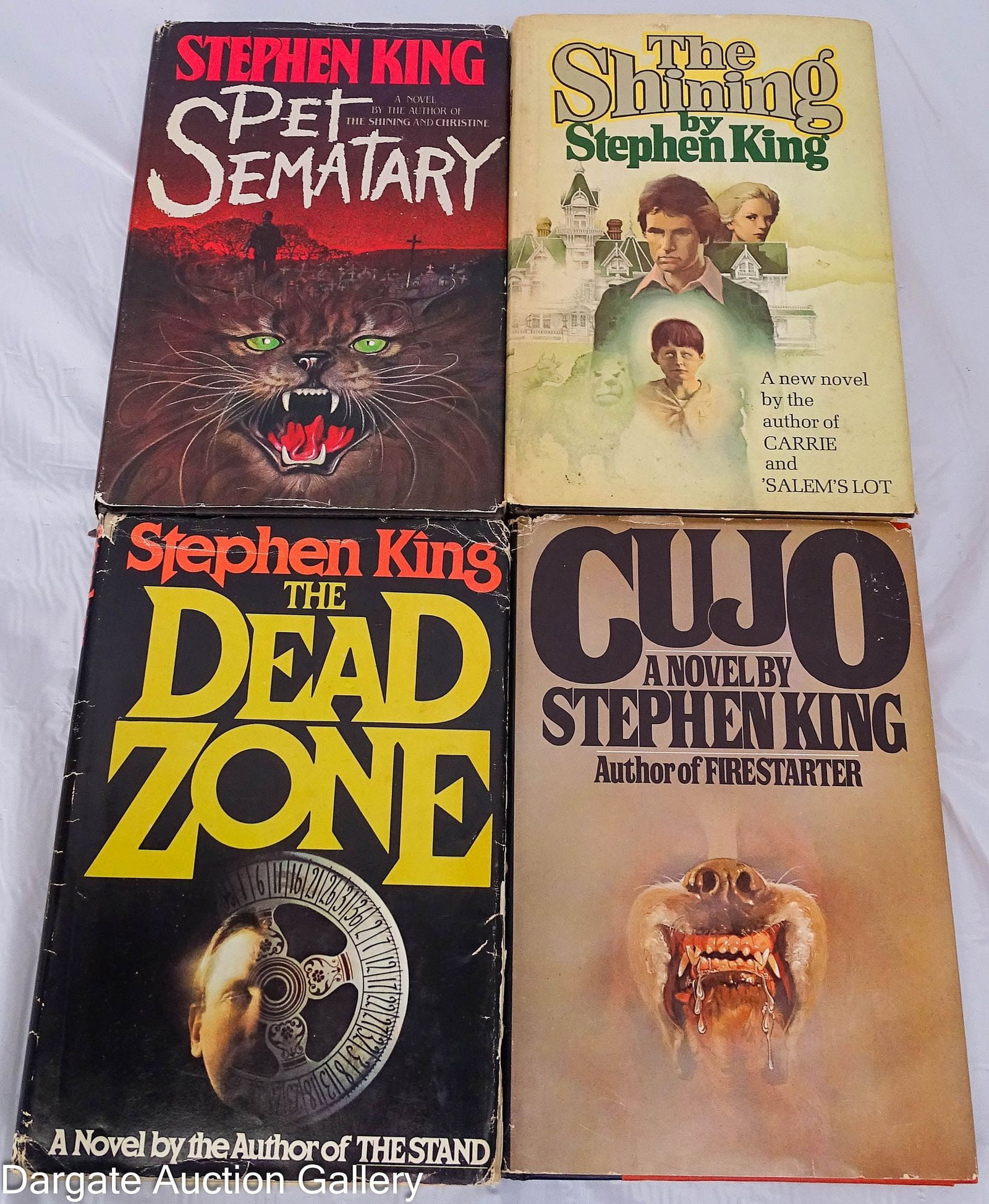 (4) STEPHEN KING HARDBACK BOOKS incl SIGNED PET SEMATARY: Includes: 1983 Pet Sematary - Signed, with dust jacket (Book Club Edition), Published by Double Day; 8.5"H x 5.75"W 1977 The Shining - with dust jacket (Book Club Edition), Published b