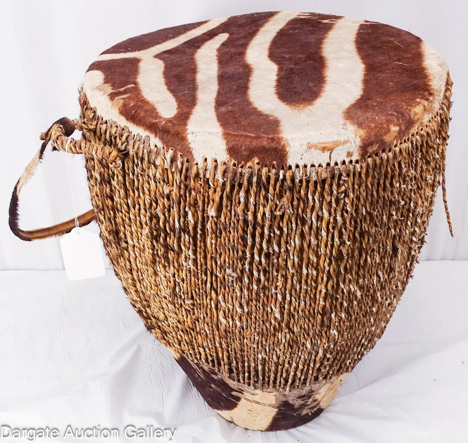 AFRICAN CARVED WOODEN DRUM ZEBRA SKIN (1 of 7)