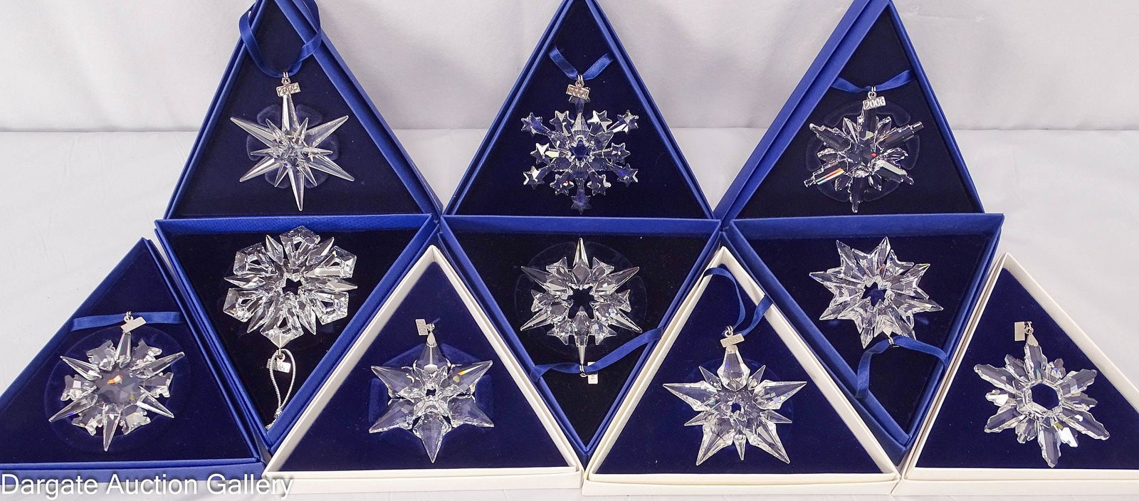 (10) SWAROVSKI CRYSTAL CHRISTMAS ORNAMENTS IN BOXES 1998-2007 (1 of 8)