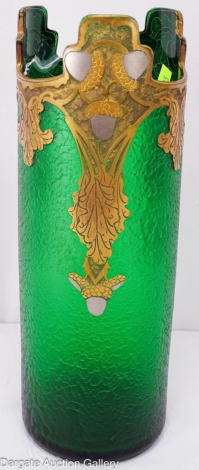 LEGRAS MONT JOY GREEN VASE with ACORN DECORATION (1 of 6)