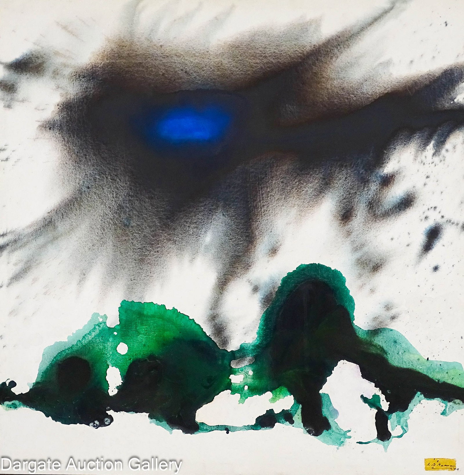 RICHARD BANCROFT BEAMAN ABSTRACT ACRYLIC ON CANVAS: Richard Bancroft Beaman (American/PA/CA, 1909-2003) 1974 Abstract acrylic on canvas titled "All the Stored Vengeances of Heaven Fall" from King Lear; signed lower right [RB Beaman], also sig