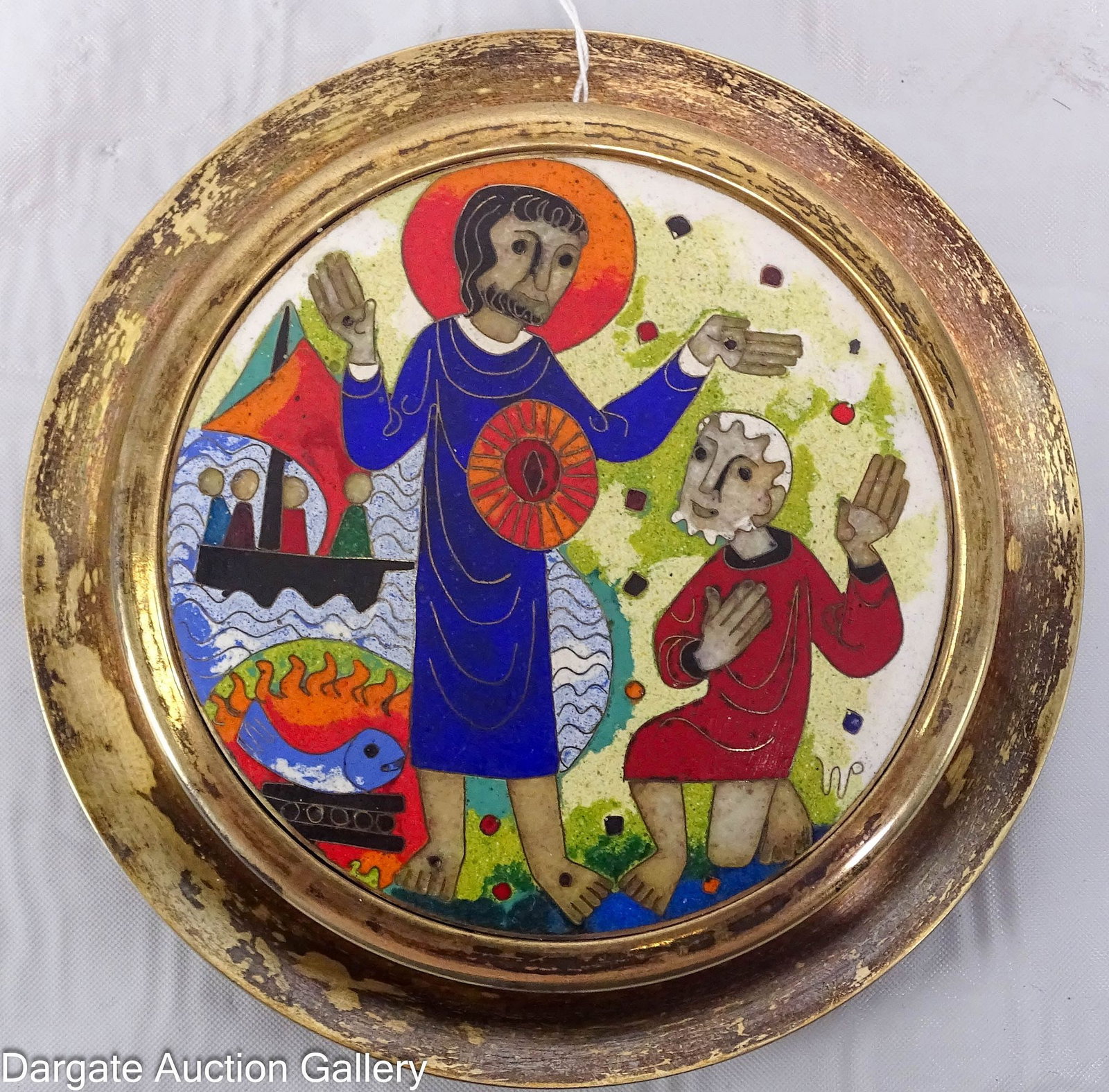 835 EUROPEAN SILVER PYX & 800 HOST TRAY: European silver pyx, eucharist holder, with an enameled lid, engraved on back: Rev Msgr Lawrence E Brandt Dec 19 1969 - Dec 19 1994 Rome - Erie EGON Weinert - Cologne Germany 1994, Marked [835], and a