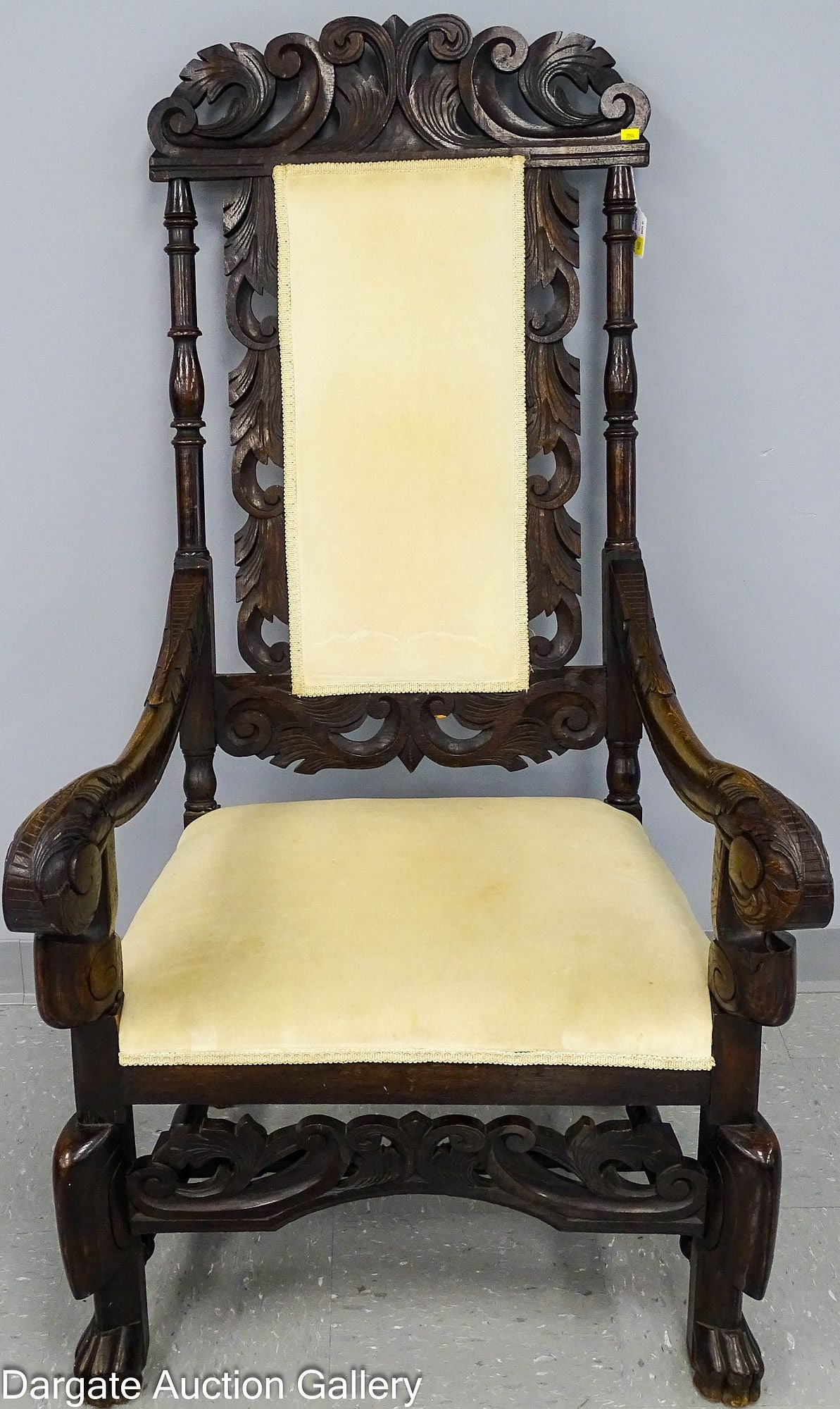 ANTIQUE ENGLISH CARVED OAK JACOBEAN THRONE CHAIR (1 of 9)
