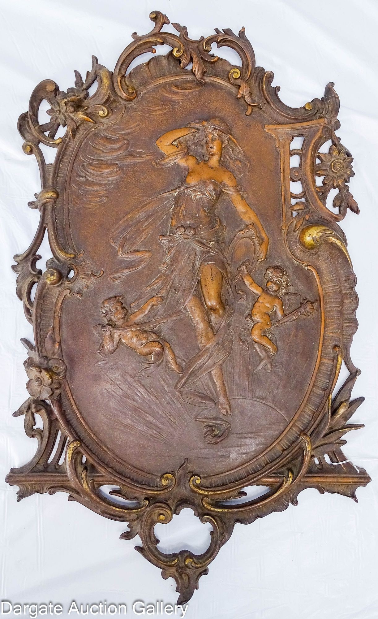 ART NOUVEAU BRONZE FIGURAL REPOUSSE PLAQUE (1 of 7)