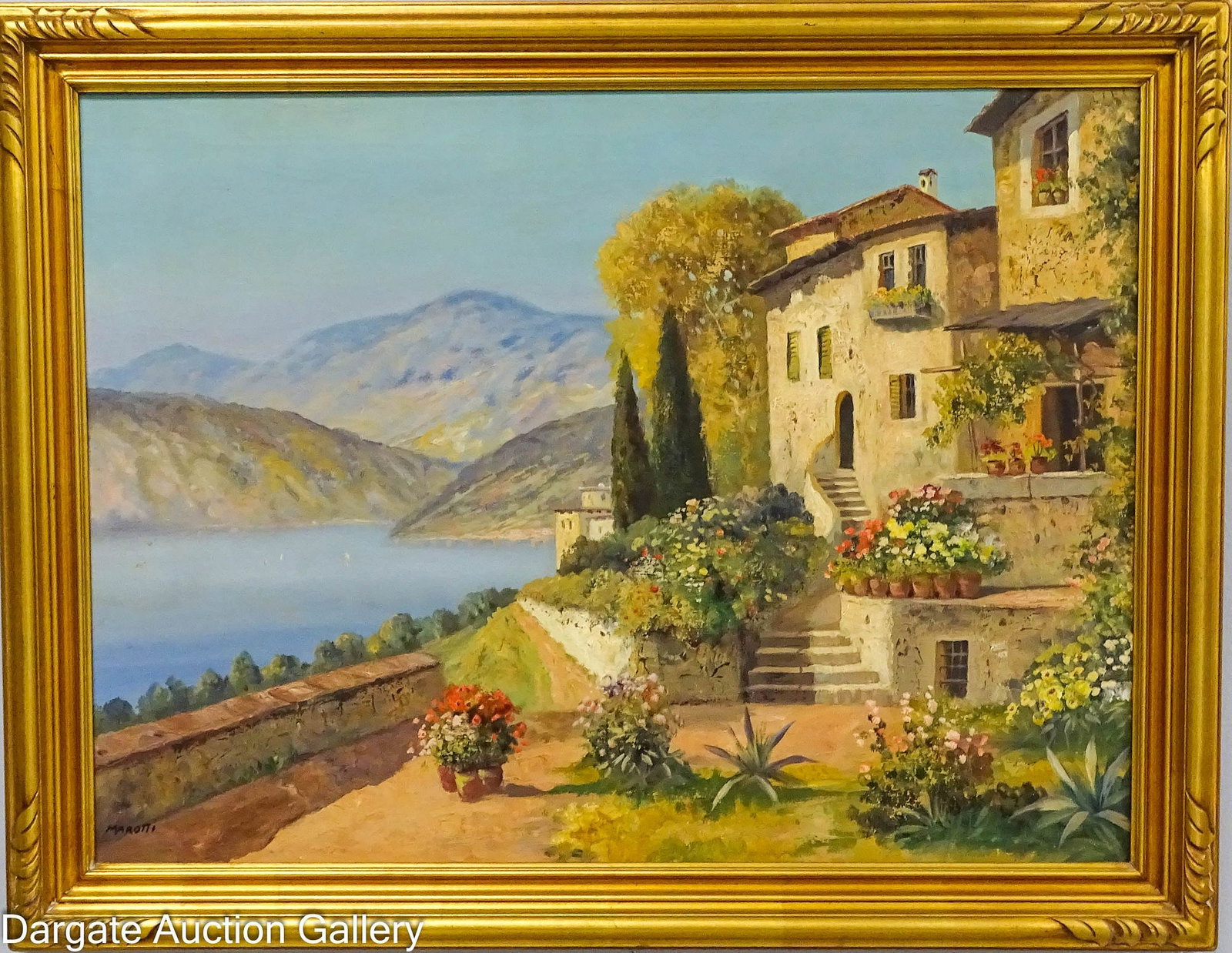 MAROTTI OIL ON CANVAS ITALIAN VILLA COASTAL SCENE (1 of 5)