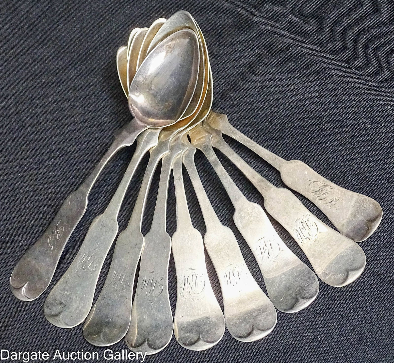 (9) COIN SILVER FIDDLEBACK SPOONS (1 of 6)
