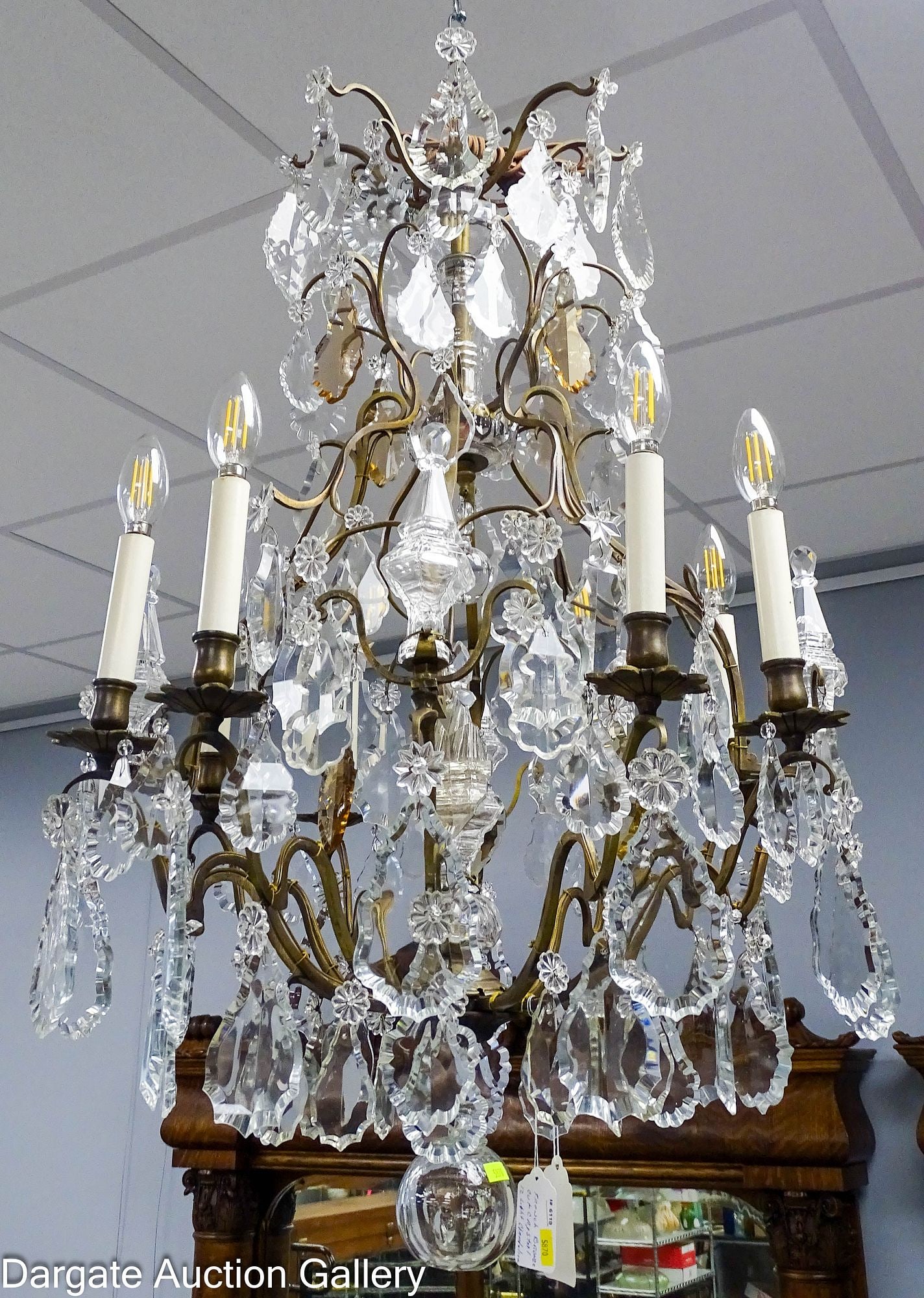 FRENCH BRONZE AND CUT CRYSTAL 12-LIGHT CHANDELIER (1 of 5)