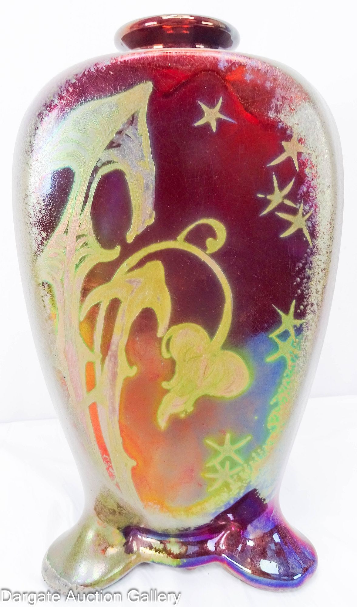 WELLER SICARD TRIANGULAR VASE with OPALESCENT GLAZE (1 of 6)