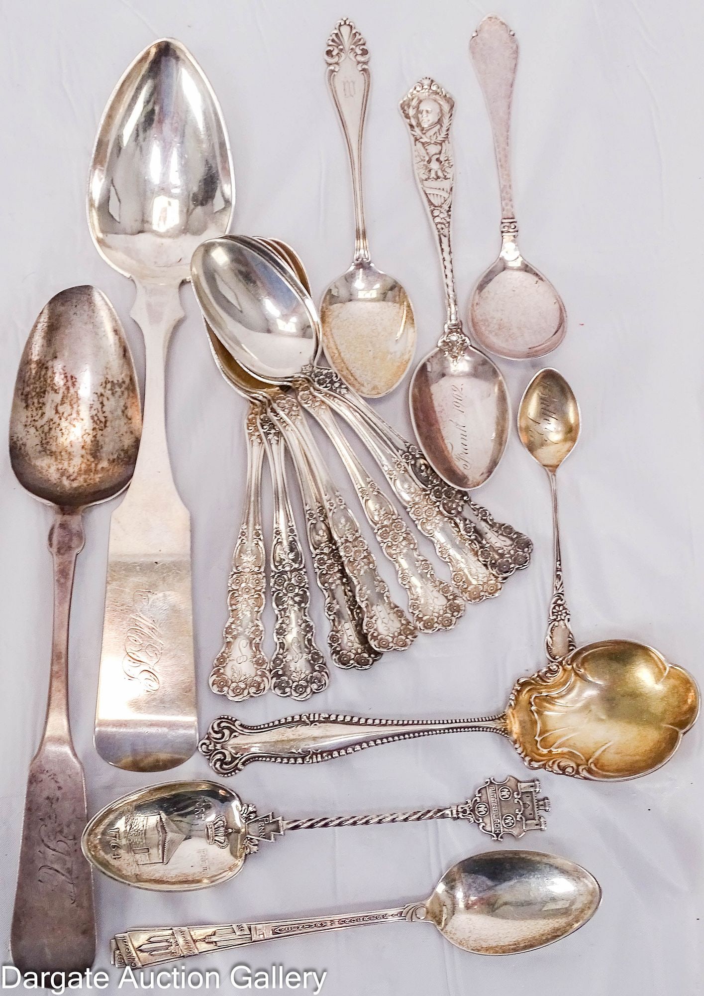 16pcs ASSORTED STERLING SPOONS, INCL COIN SILVER (1 of 6)