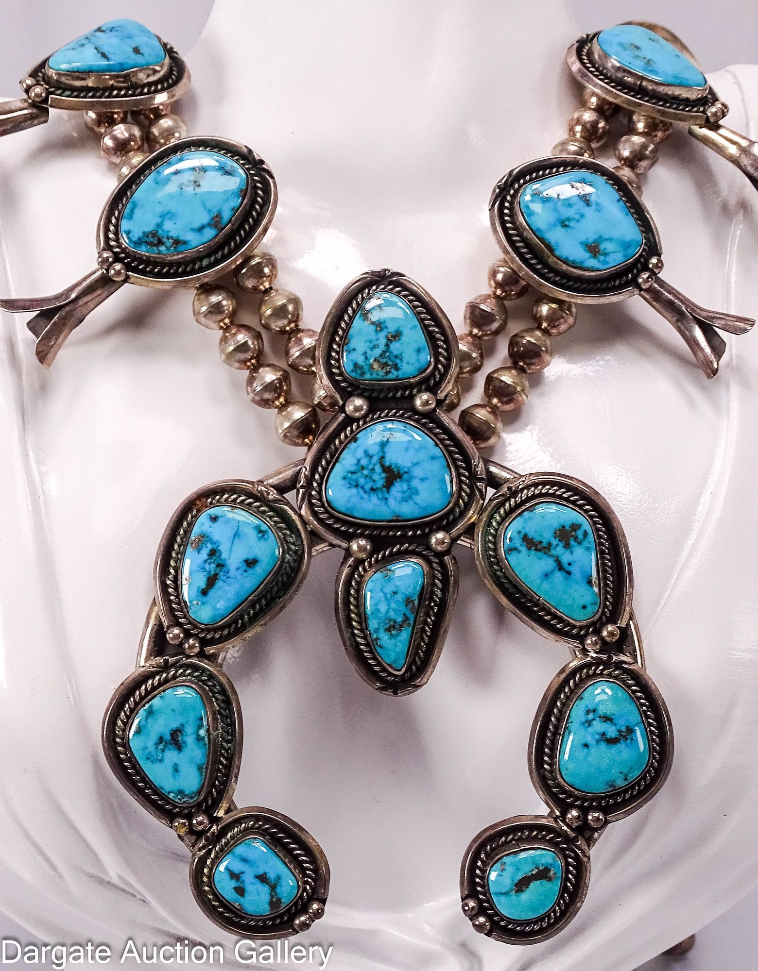 LARGE STERLING TURQUOISE SQUASH BLOSSOM NECKLACE (1 of 6)