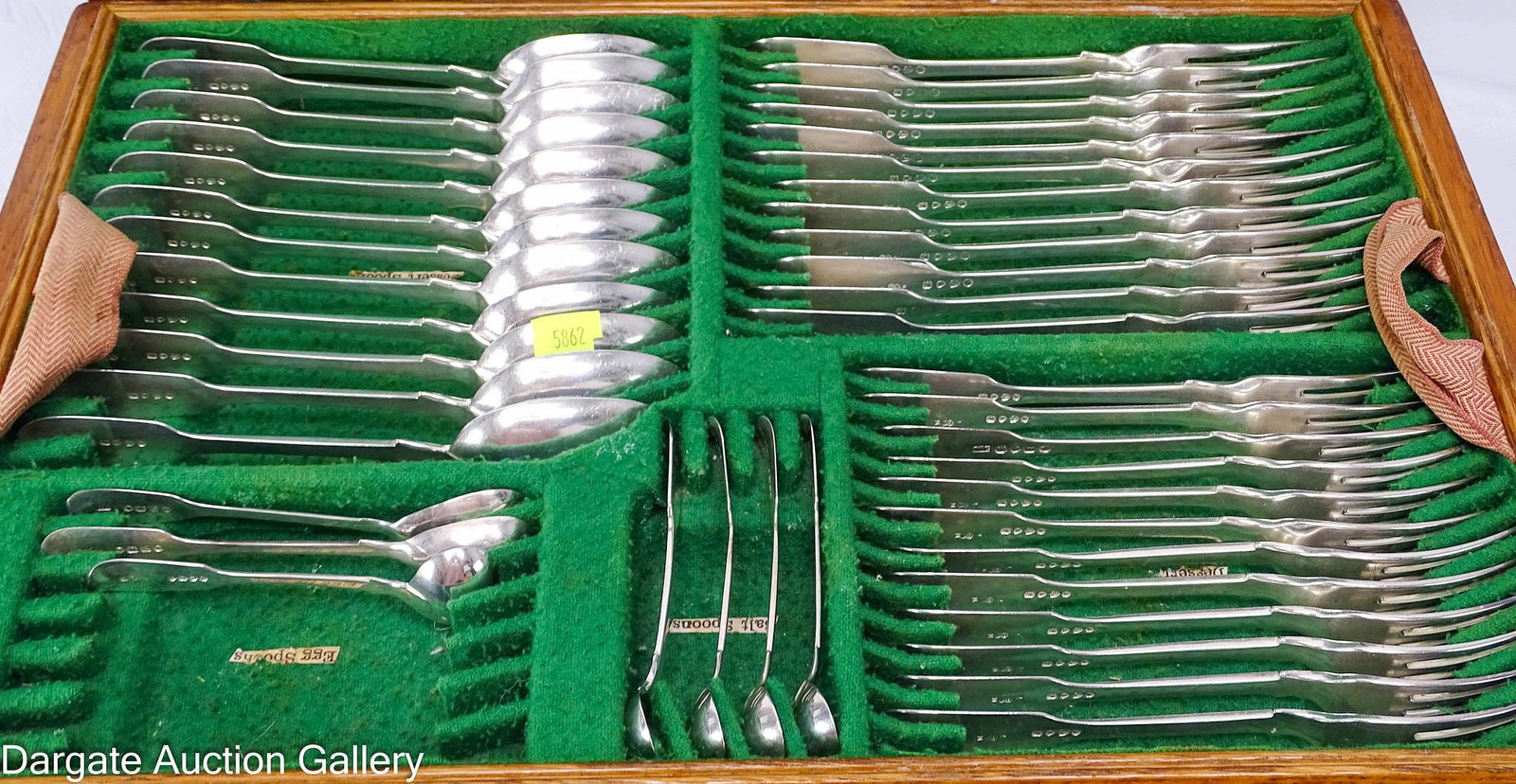 64-PIECE ENGLISH STERLING FLATWARE: A large impressive set of English sterling flatware originally owned by Mr. and Mrs. Shirley of Walton Lodge, Stafford Road, Staffordshire, UK. Made by George William Adams over several years, the pie