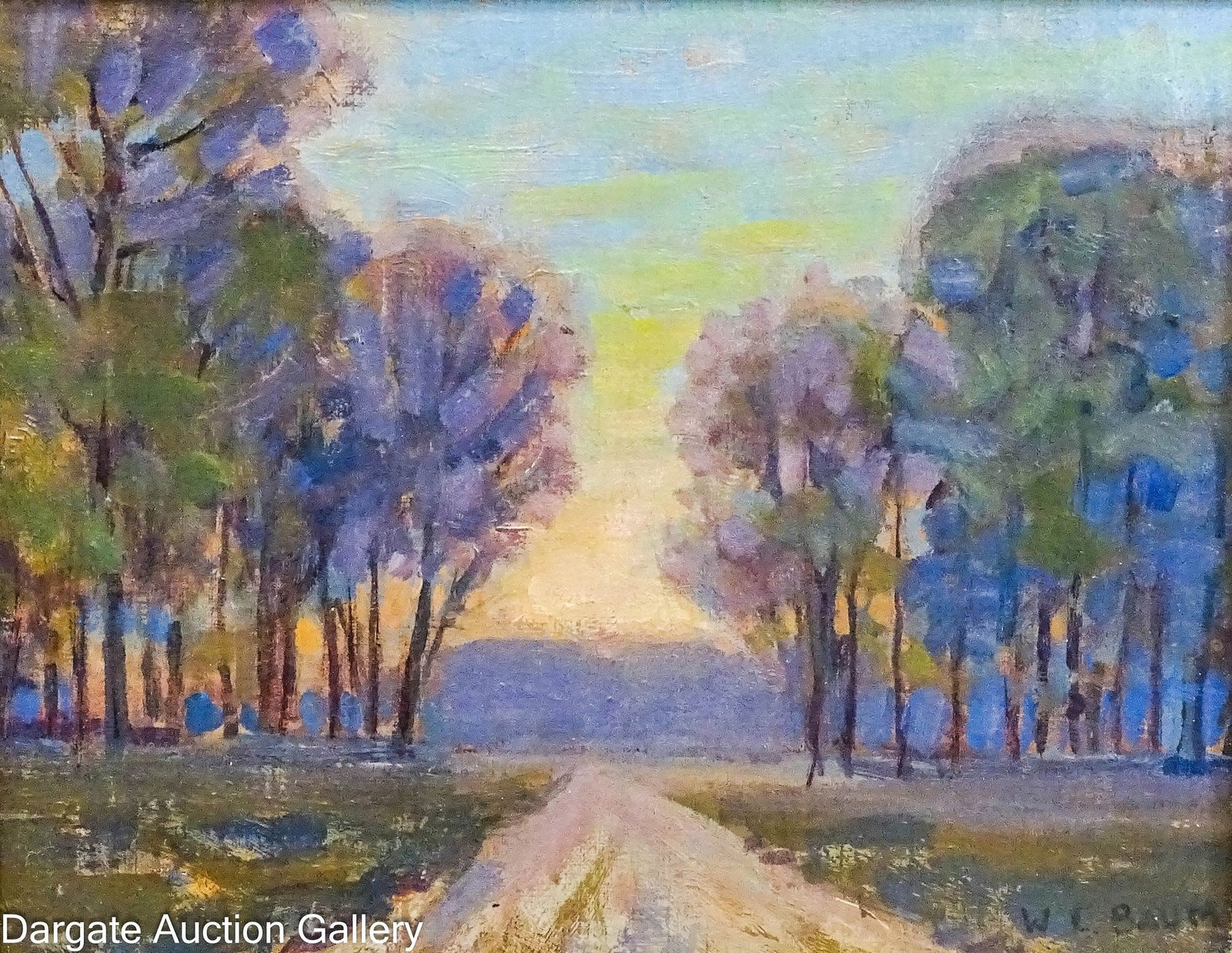 WALTER EMERSON BAUM OIL ON BOARD WOODED SUNSET (1 of 4)