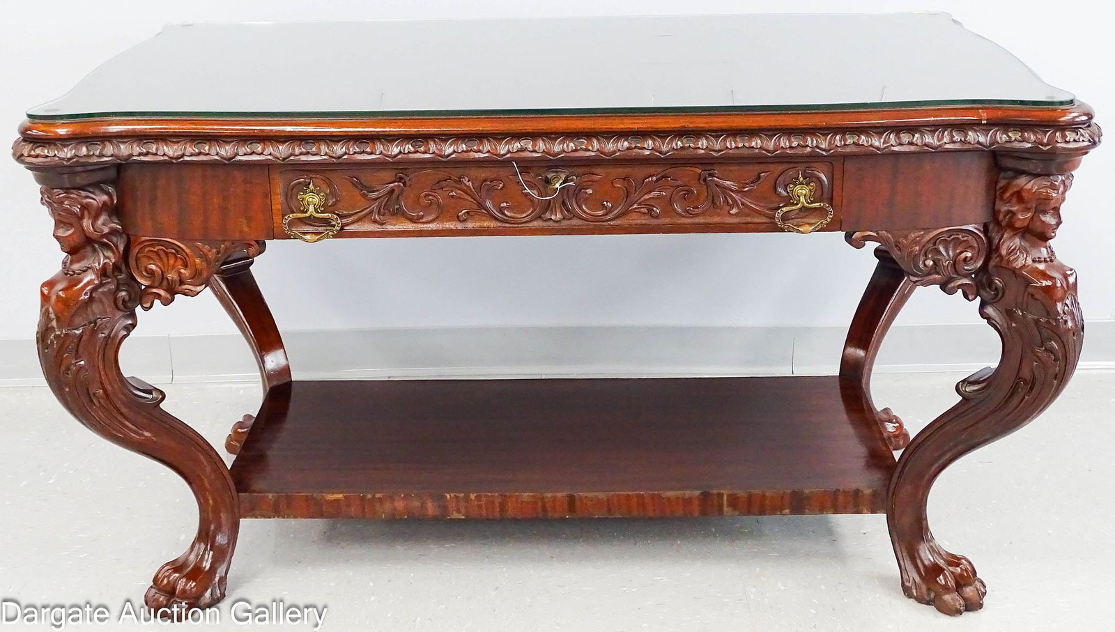 RJ HORNER ATTR CARVED MAHOGANY LIBRARY TABLE (1 of 11)