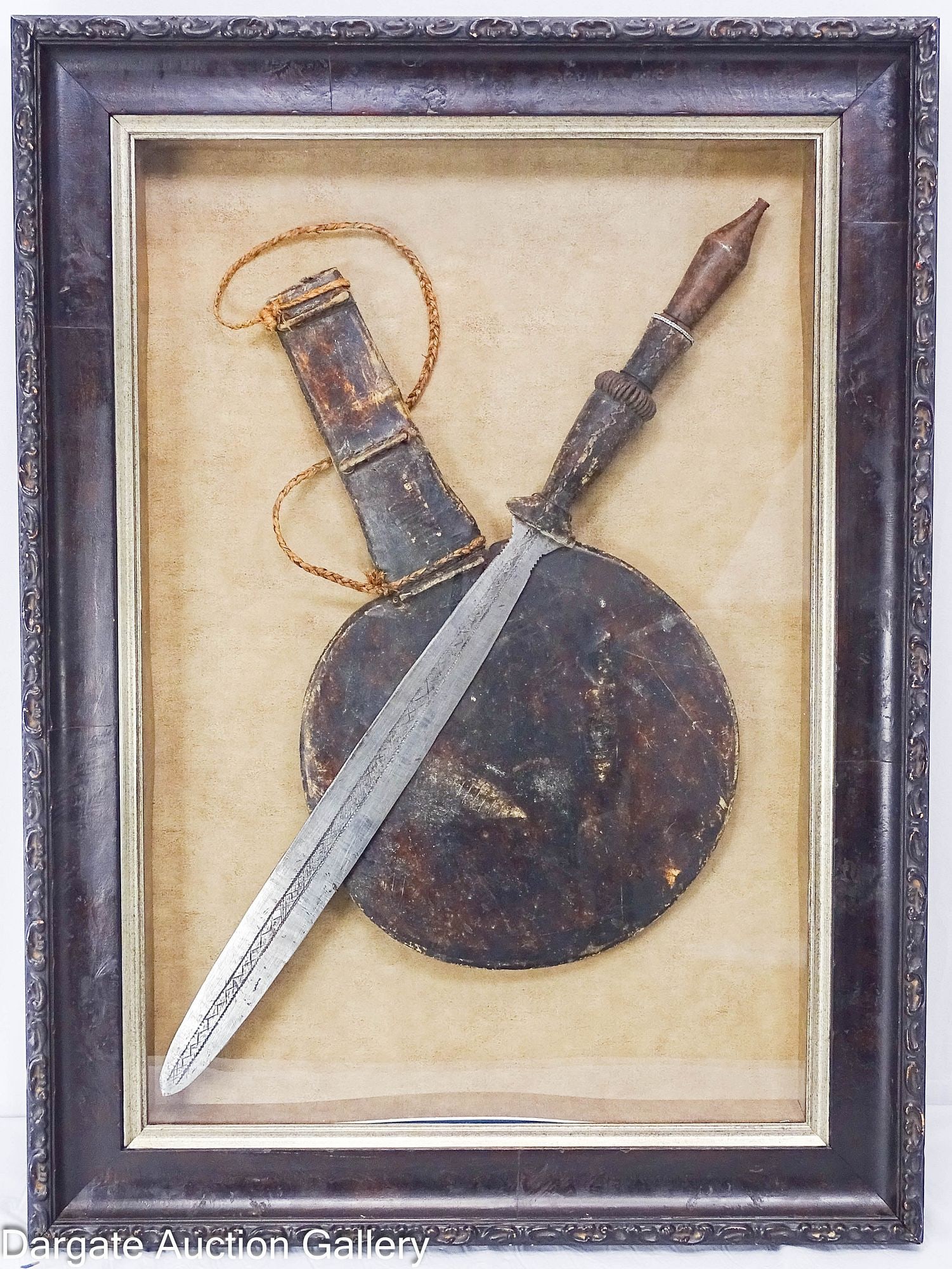 AFRICAN YAKA KNIFE AND HIDE SCABBARD: (1 of 6)