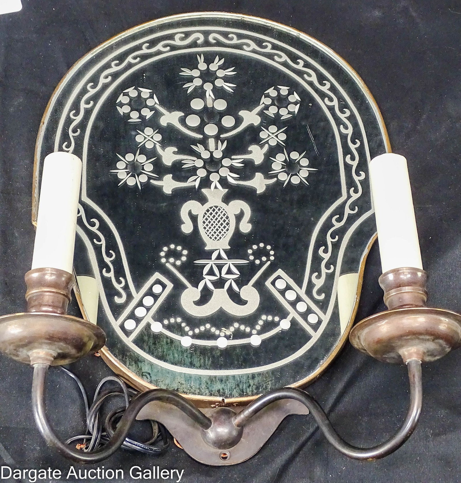 SET OF 5 VENETIAN ETCHED MIRROR SHIELD BACK SCONCES (1 of 7)