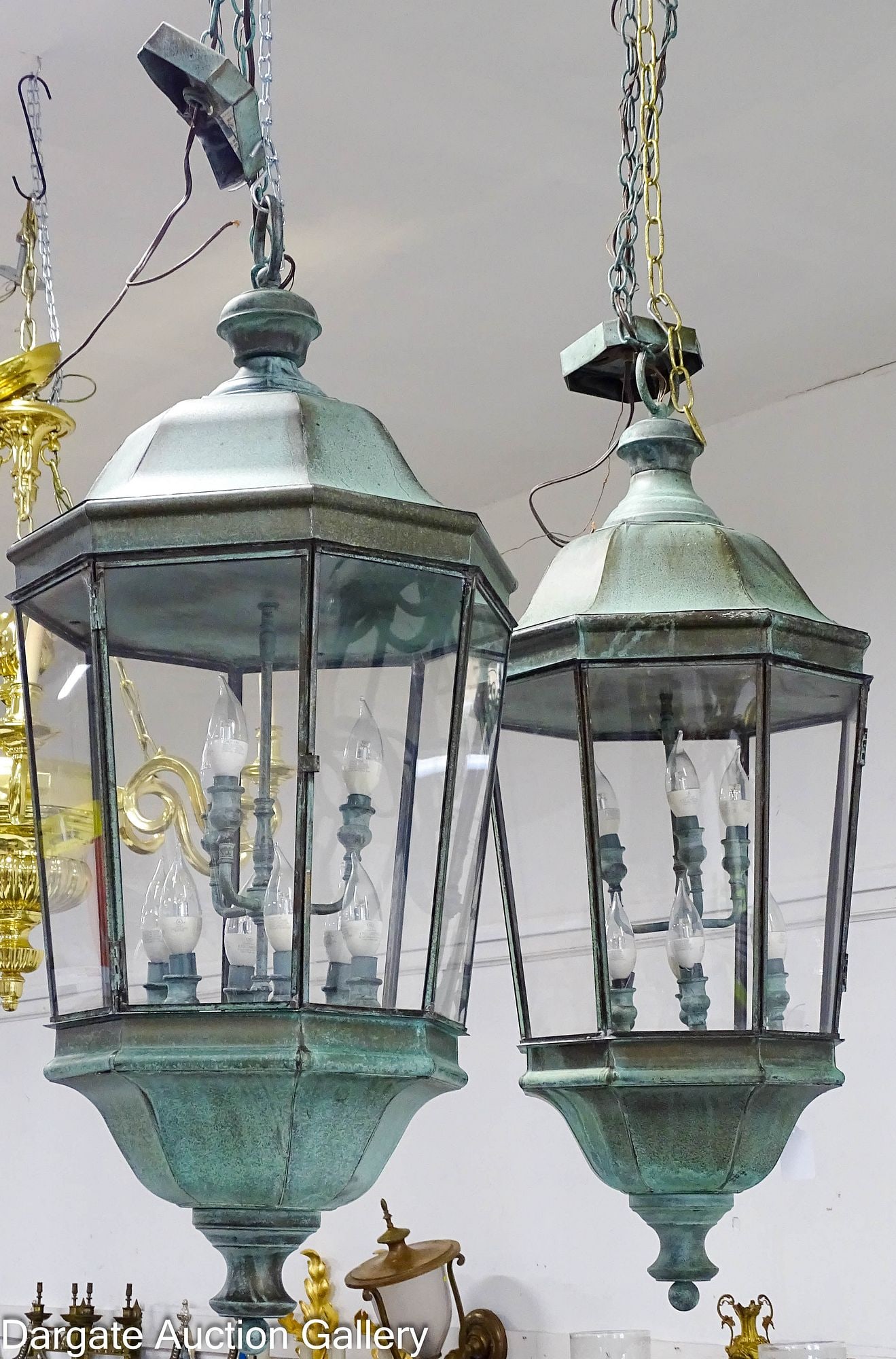 PAIR LARGE HANGING LANTERN STYLE CEILING LIGHTS (1 of 7)