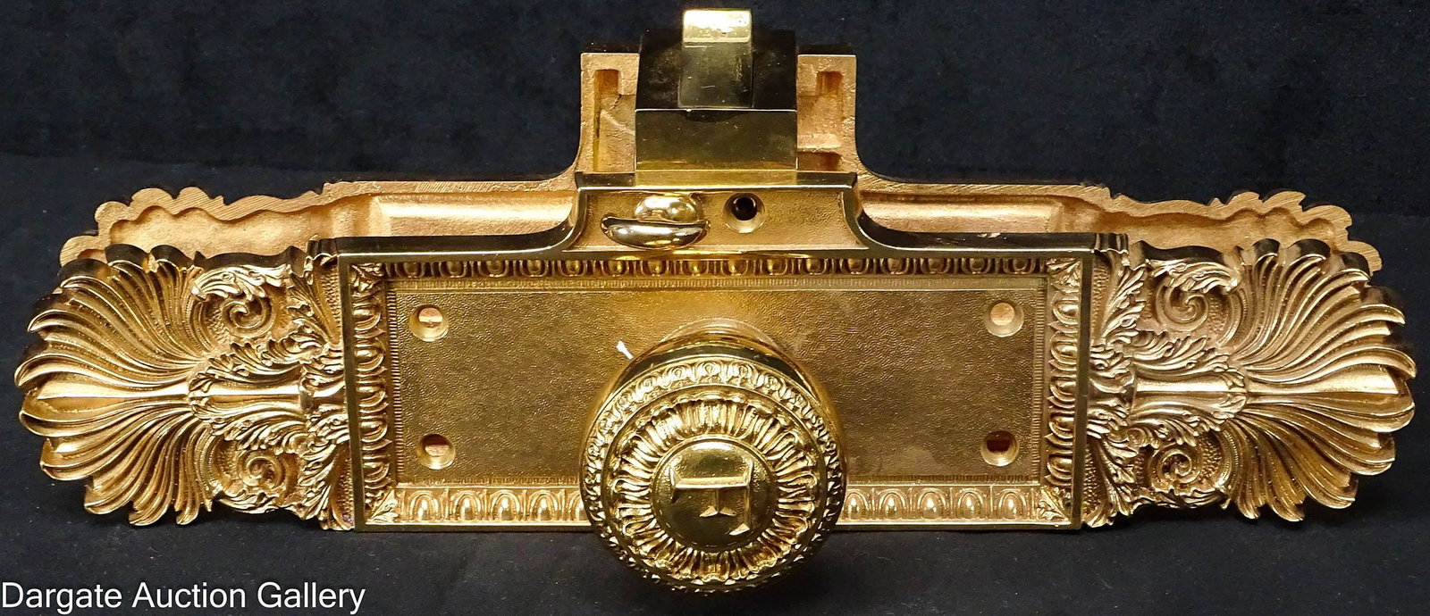 POLISHED BRASS DOOR KNOB & BACK PLATES FROM THE FRICK BUILDING (1 of 6)