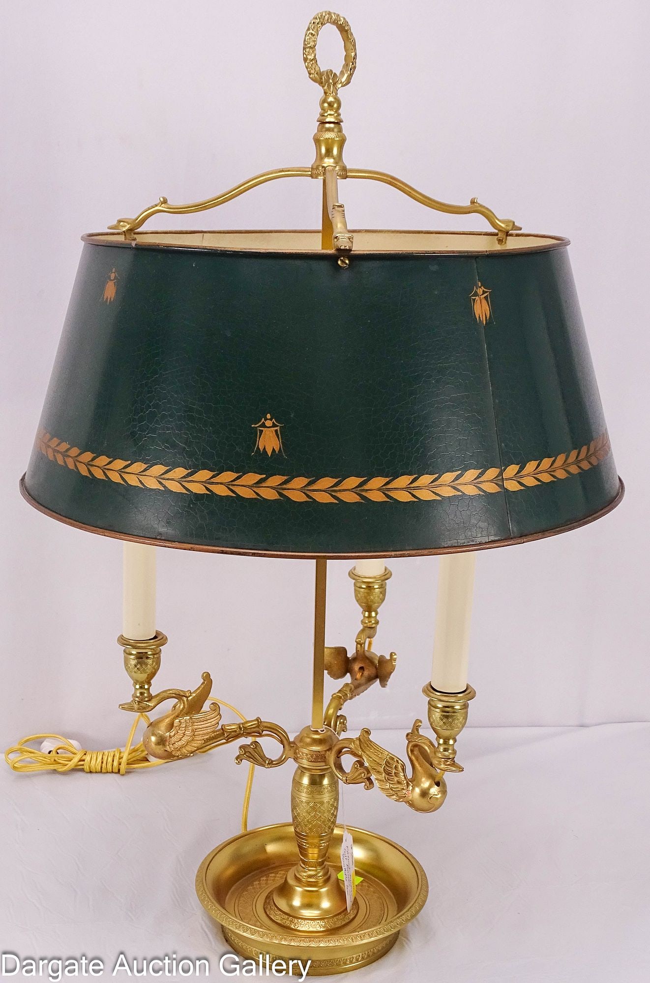 FRENCH EMPIRE GILT BRONZE BOUILLOTTE LAMP GREEN TOLE SHADE (1 of 5)