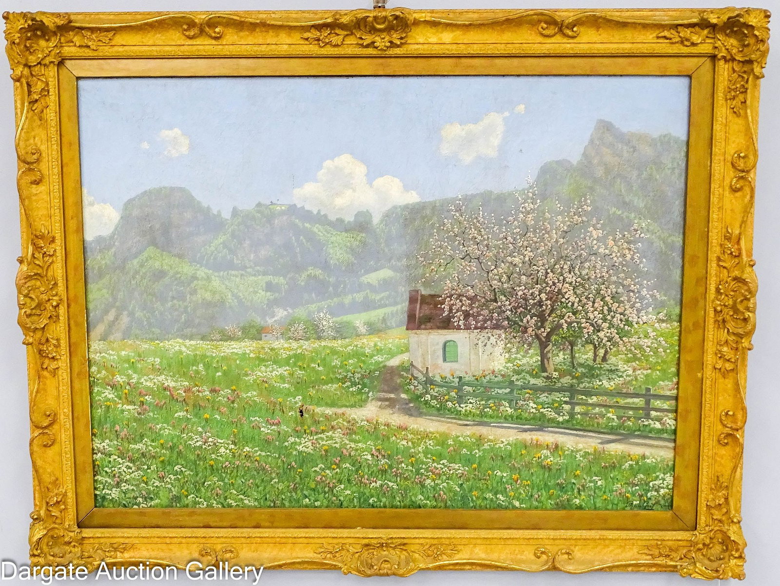 PHILIPP GRAF OIL ON CANVAS GERMAN LANDSCAPE: Philipp Graf (German, 1874-1947) Oil on canvas of a spring landscape in Germany; signed lower right [PHILIPP GRAF MUNCHEN]; set in gilt gesso frame; Measures: Visible Art - 27.5"H x 39.5"W, 