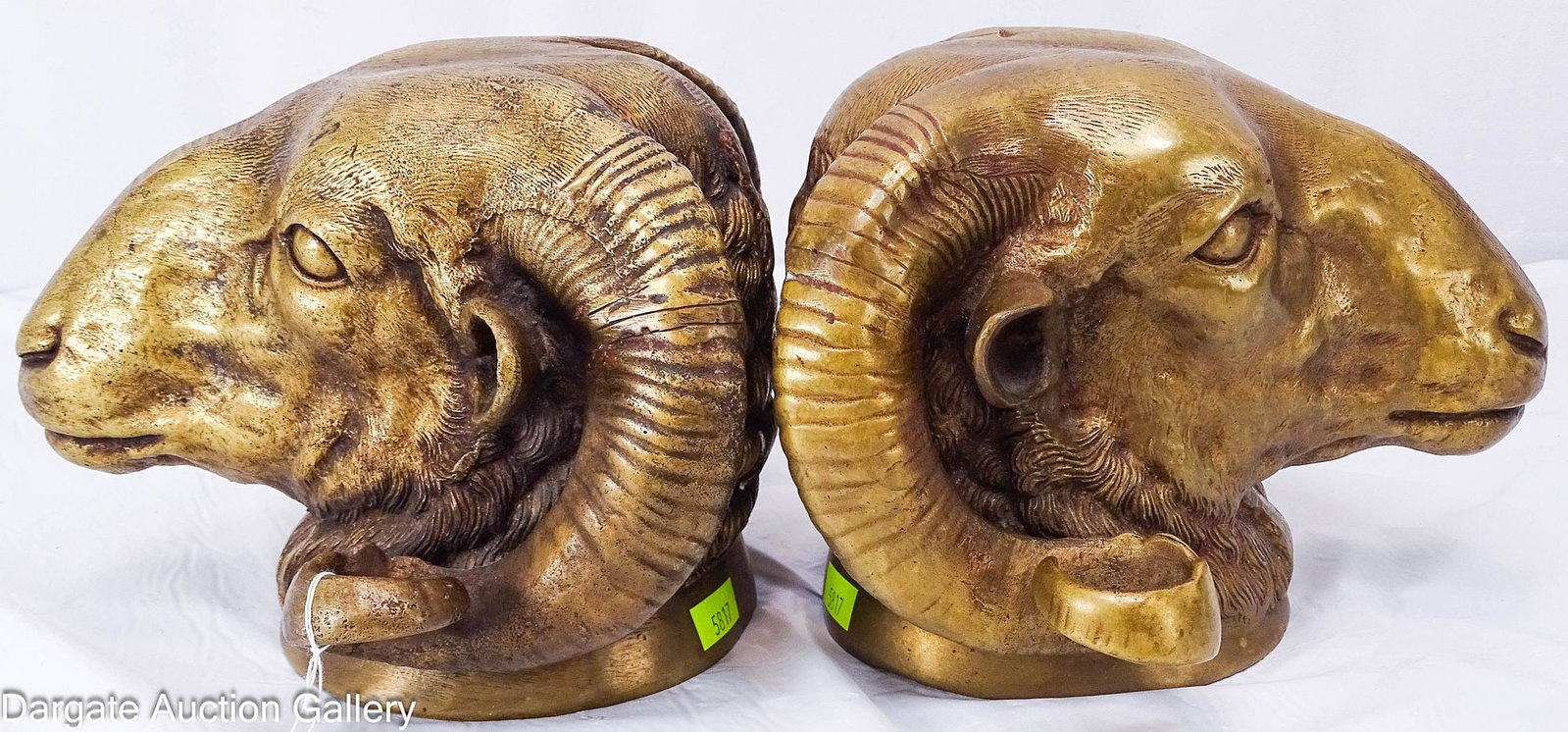 PAIR CAST BRASS RAMS HEAD SCULPTURES (1 of 6)