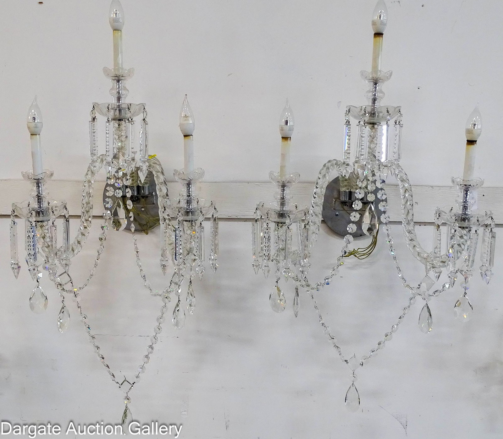 PAIR 3-LIGHT BOHEMIAN CRYSTAL WALL SCONCEES (1 of 7)