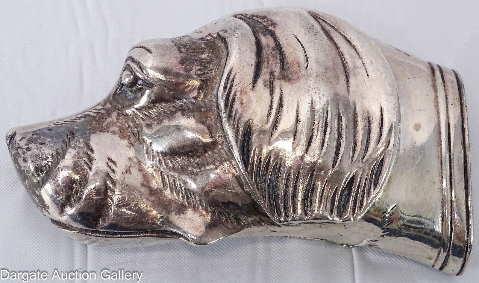 STERLING SILVER DOG HEAD BELT BUCKLE: Marked [925]; Measures - 1.5"H x 3.25"W, 94.1g