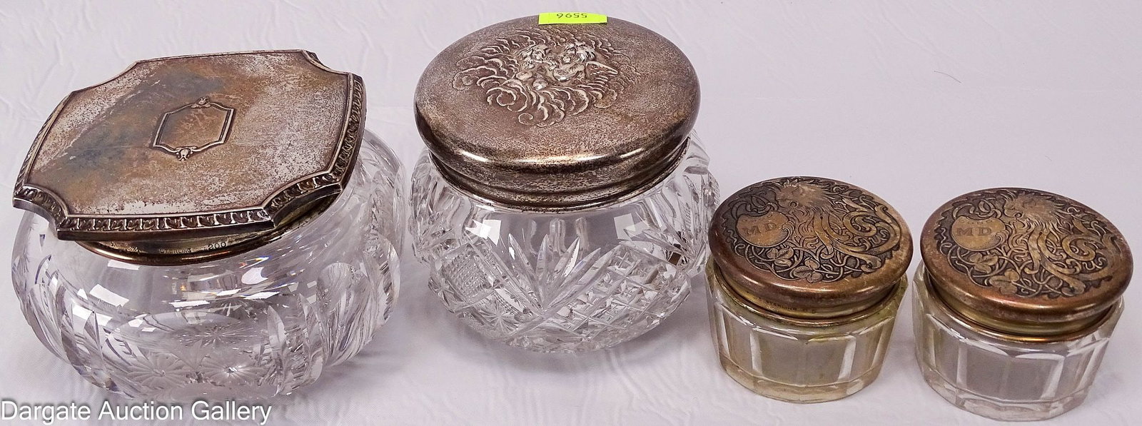 (4) GLAS DRESSER JARS WITH STERLING LIDS (1 of 7)