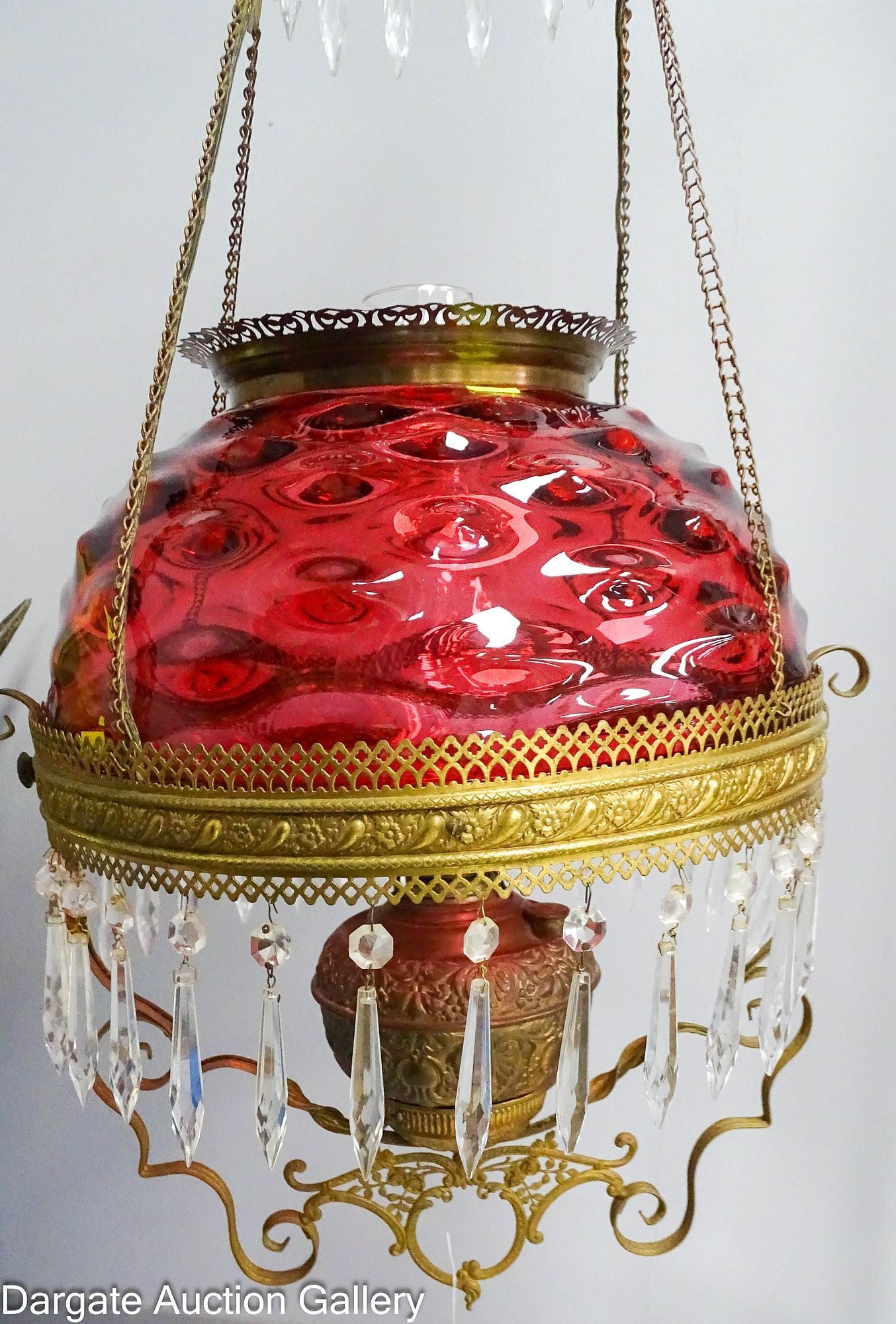 VICTORIAN HANGING BRASS FRAME PARLOR LAMP (1 of 7)
