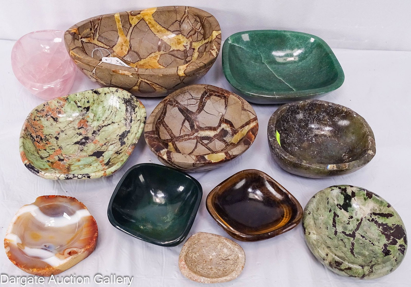 (11) VARIOUS POLISHED STONE BOWLS incl ROSE QUARTS and ADVENTURINE (1 of 4)