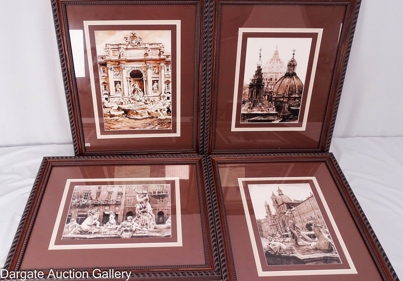 (4) FRAMED ITALIAN SEPIA TONE WATERCOLORS (1 of 9)
