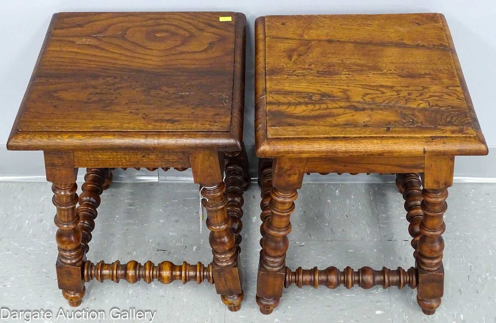 PAIR OAK TOP JACOBEAN STYLE JOINT STOOLS (1 of 5)